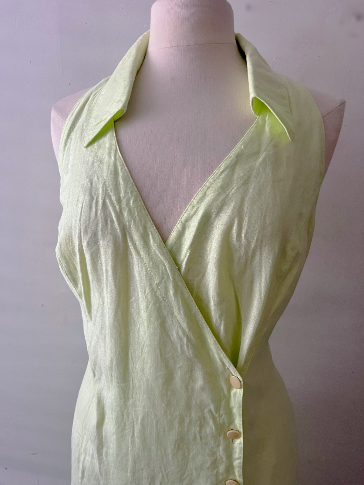 Escada Vintage 90s Chartreuse Linen Shirt Dress Quiet Luxury Designer