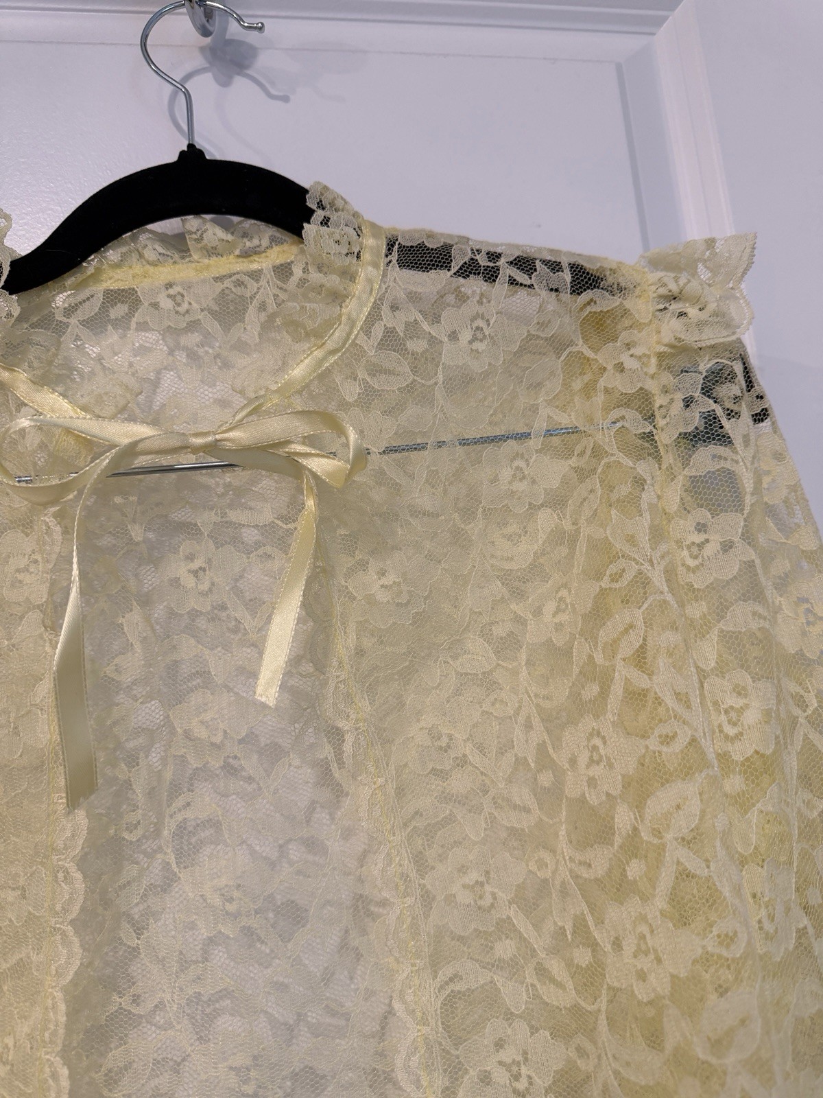 Women’s Vtg Yellow Maxi Dress Lace 2 Piece Set Size XS 70’s Prairie Croquette