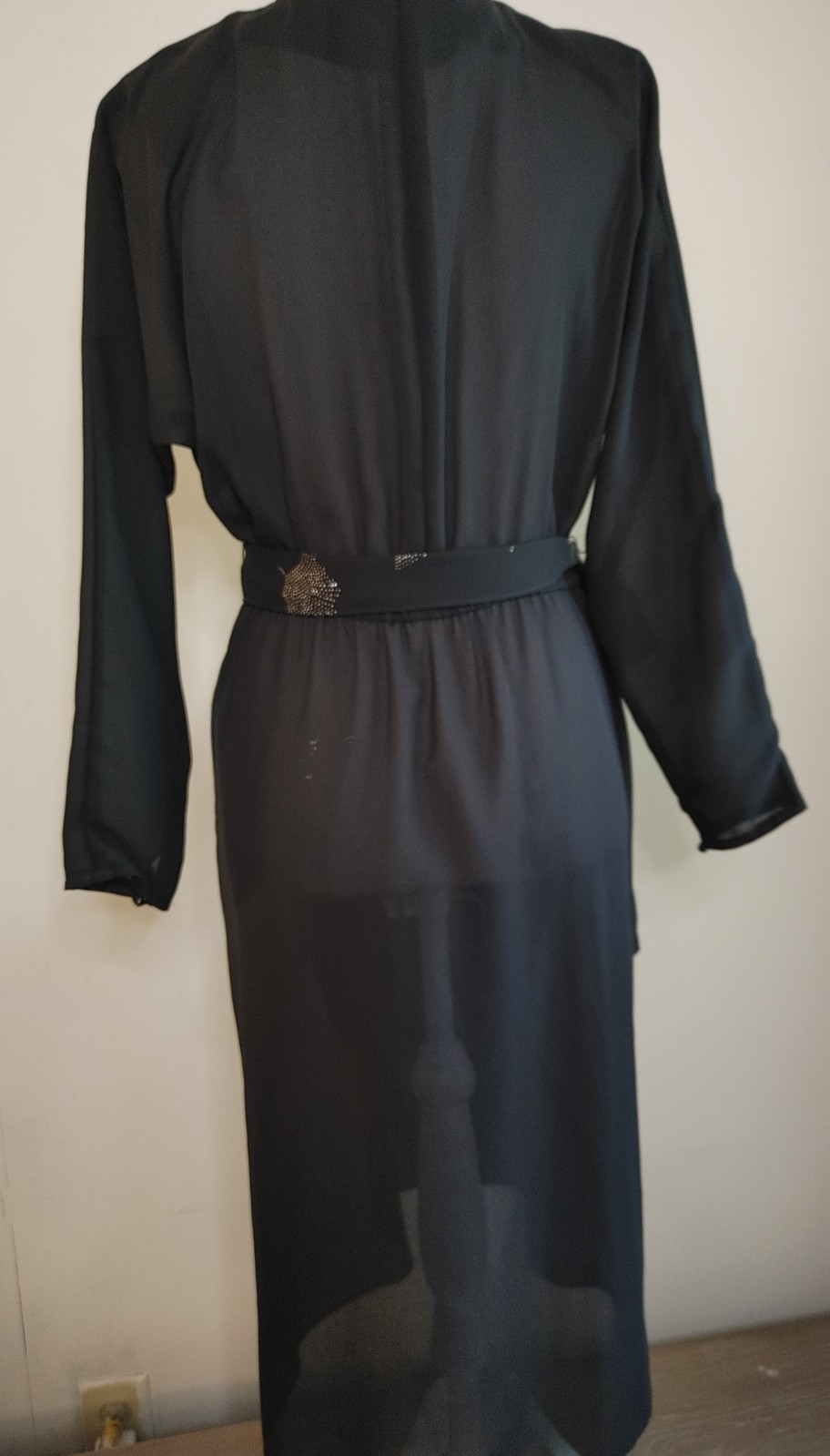 Vintage 80s Black Chiffon Faux Wrap Dress Sally III Disco Cocktail Chic sz M