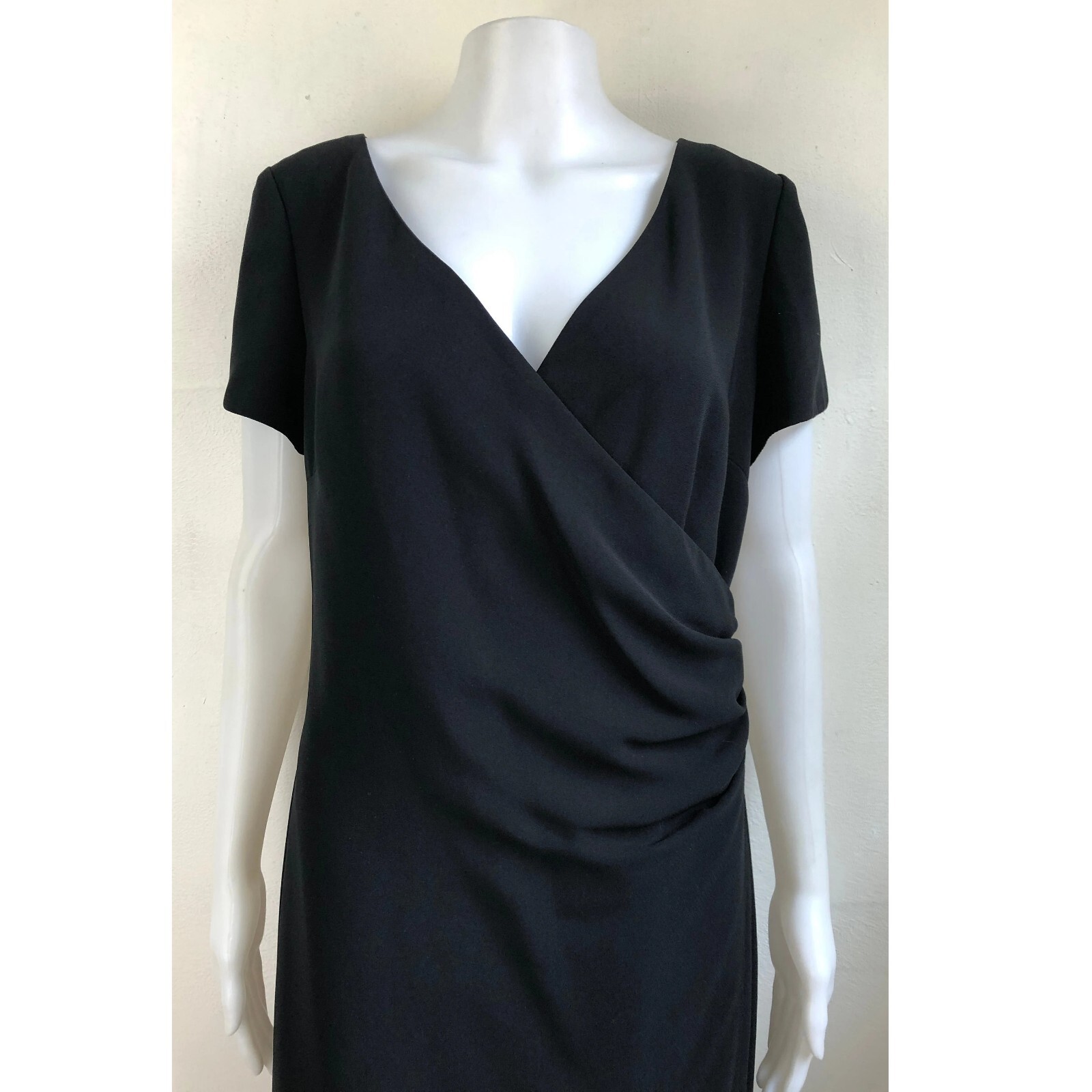 Vintage Black Sheath Dress Size Medium 1990s David Warren Minimalist Surplice
