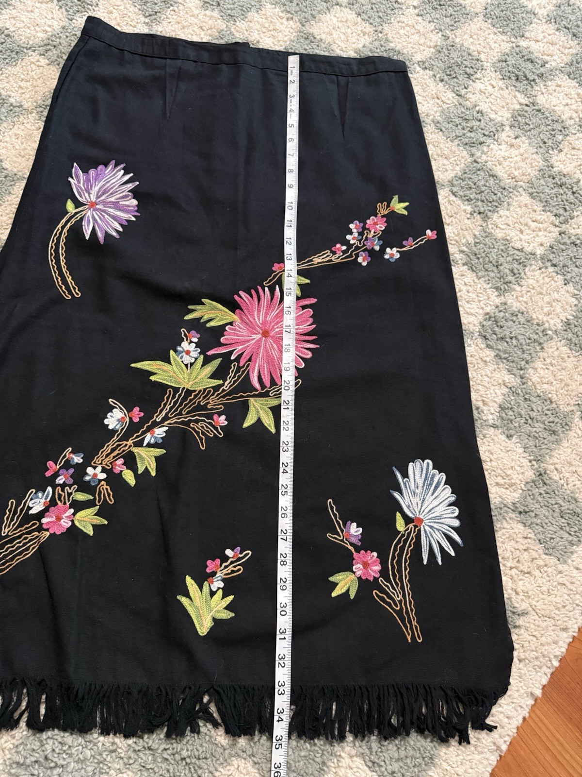 TAKE TWO 100% Cotton Vintage Floral Embroidered Black Jacket and Skirt Set Large