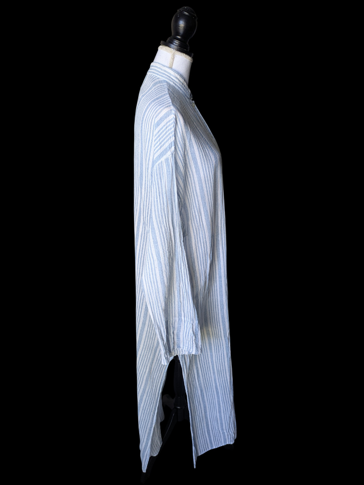 Vintage Victorias Secret 1980s Blue White Striped Semi Sheer Kaftan Large Button