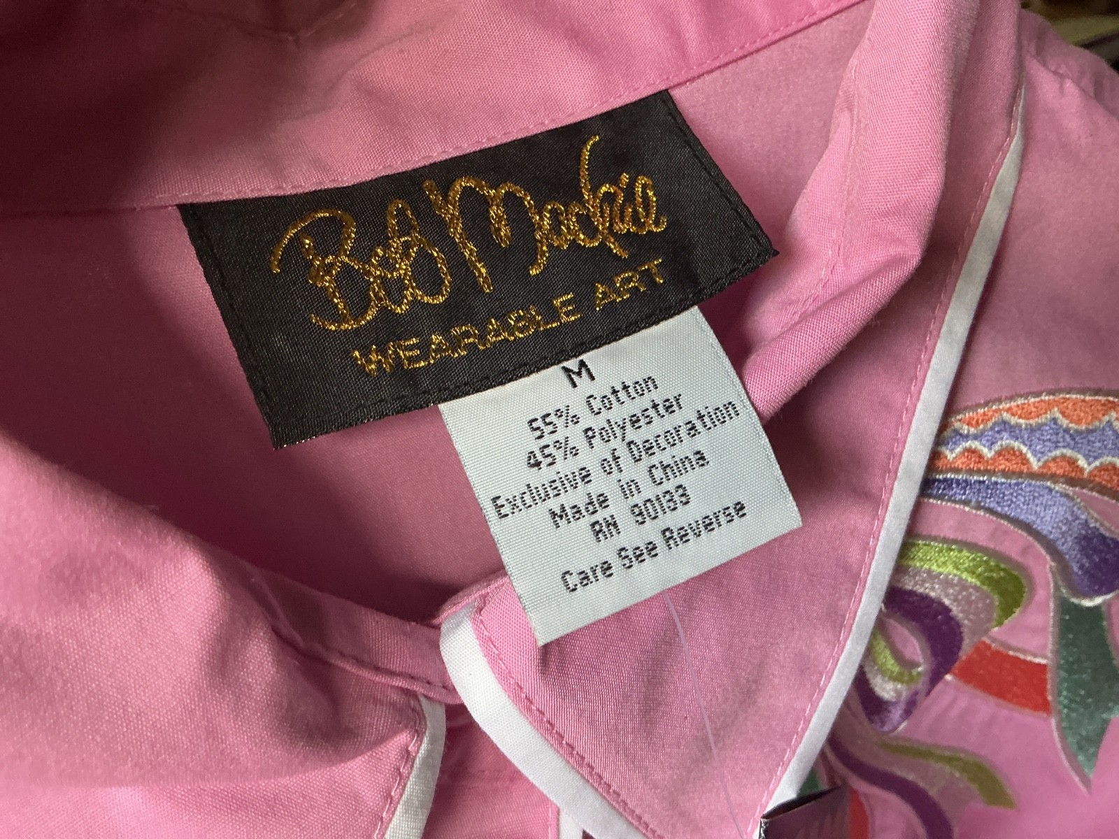 NWT Bob Mackie Wearable Art Shirt Womens M Bubblegum Pink Embroidered ribbons