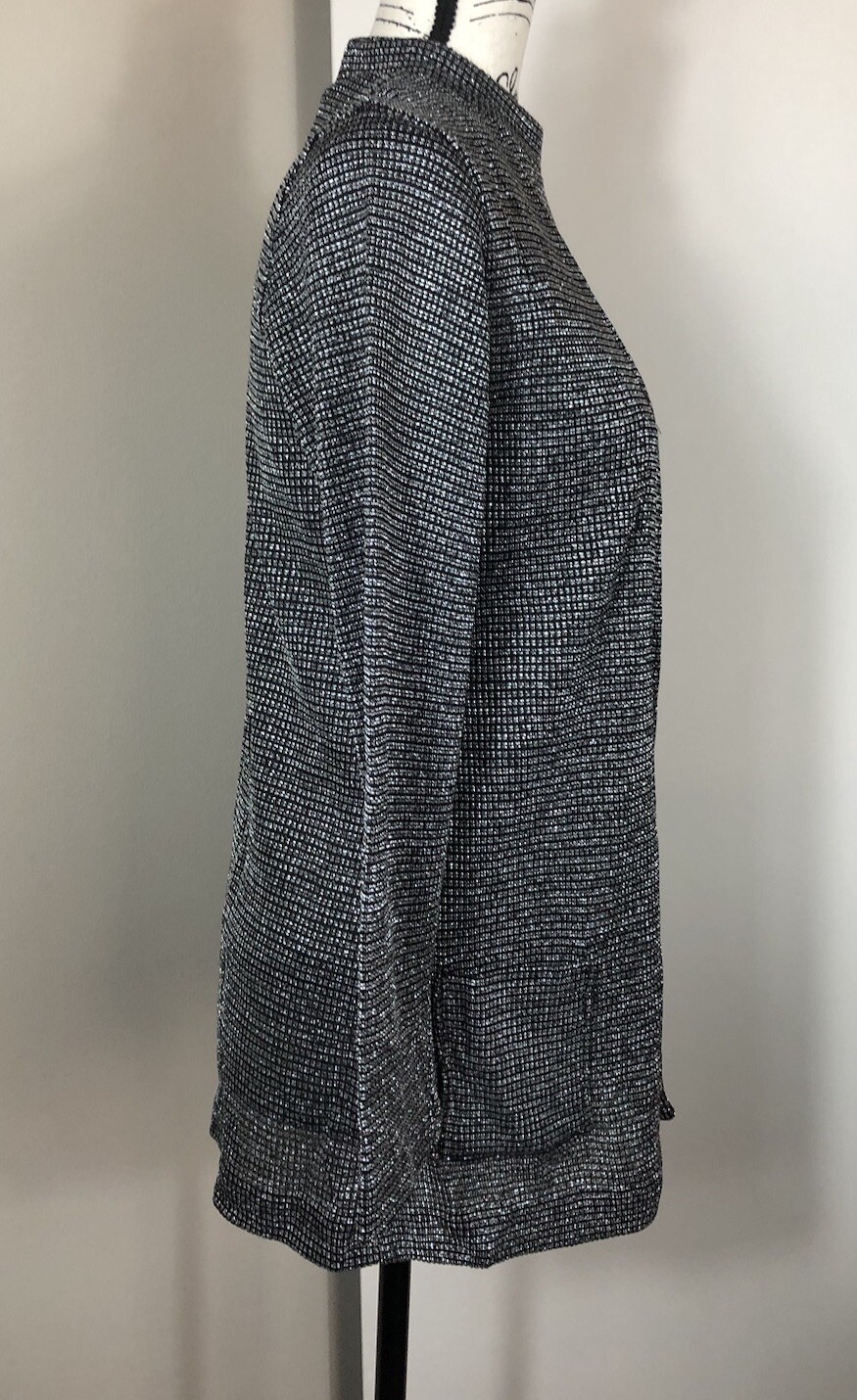 Vtg Vera Neumann Silver Metallic & Blk Cardi & Sleeveless Tank Set Sz S/M 4/6