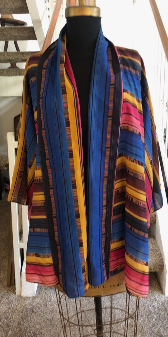 Rare! Phyllis Sues Original Designer sheer Artsy Chic Elegant Striped Vibrant Co