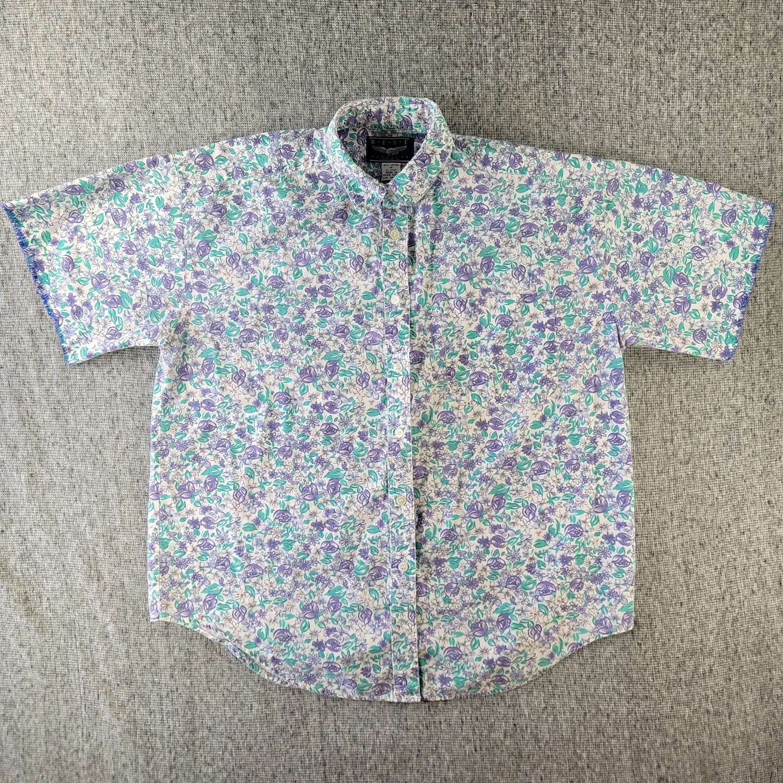 Vtg 80s Best American Clothing Co Floral Blouse Short Sleeve Reworked Serge Edge