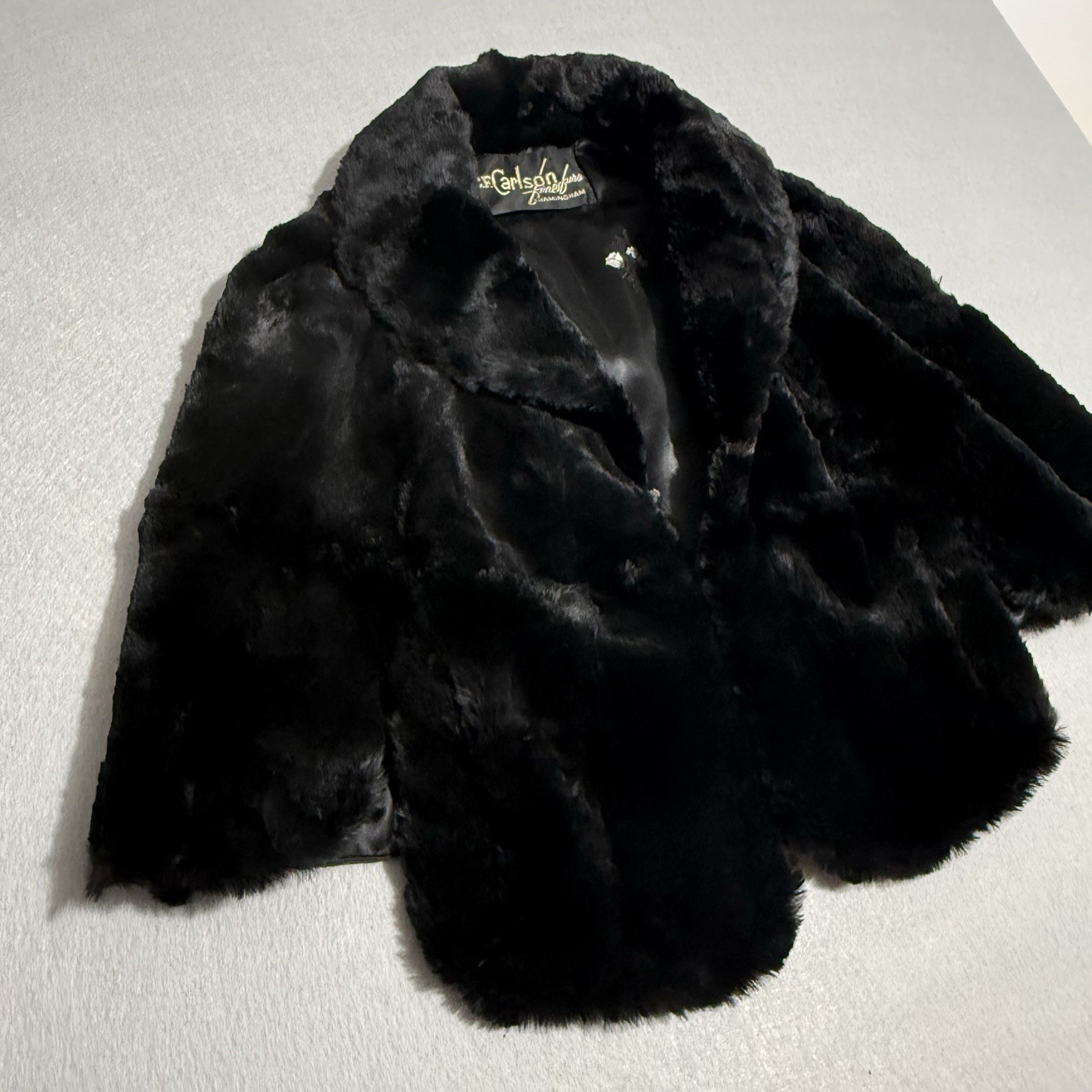 Vintage CF Carlson 1960s Real Black Rabbit Fur Stole Great Condition USA Made