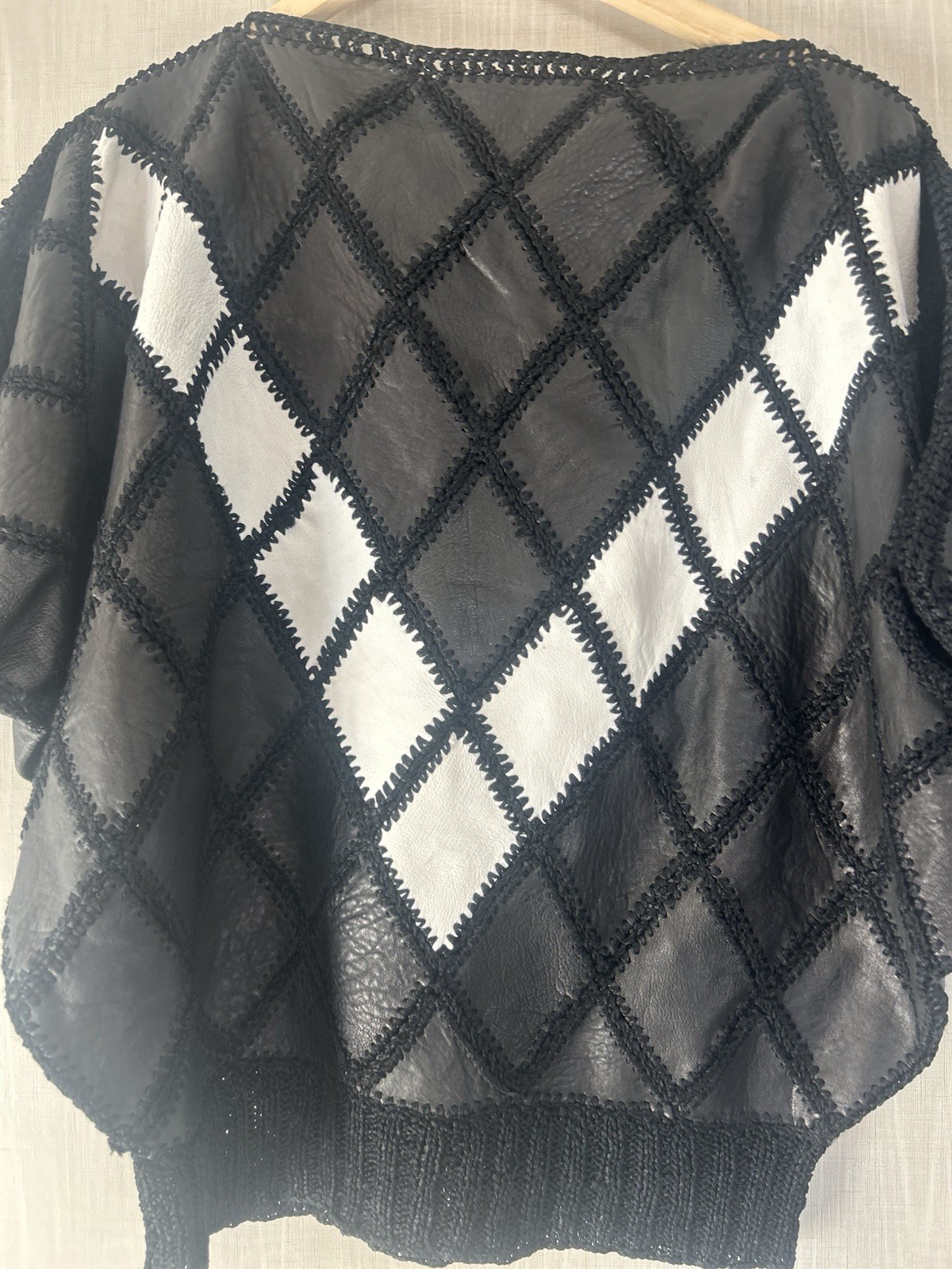 1970s Black And White Leather Pact work Top Size, S.