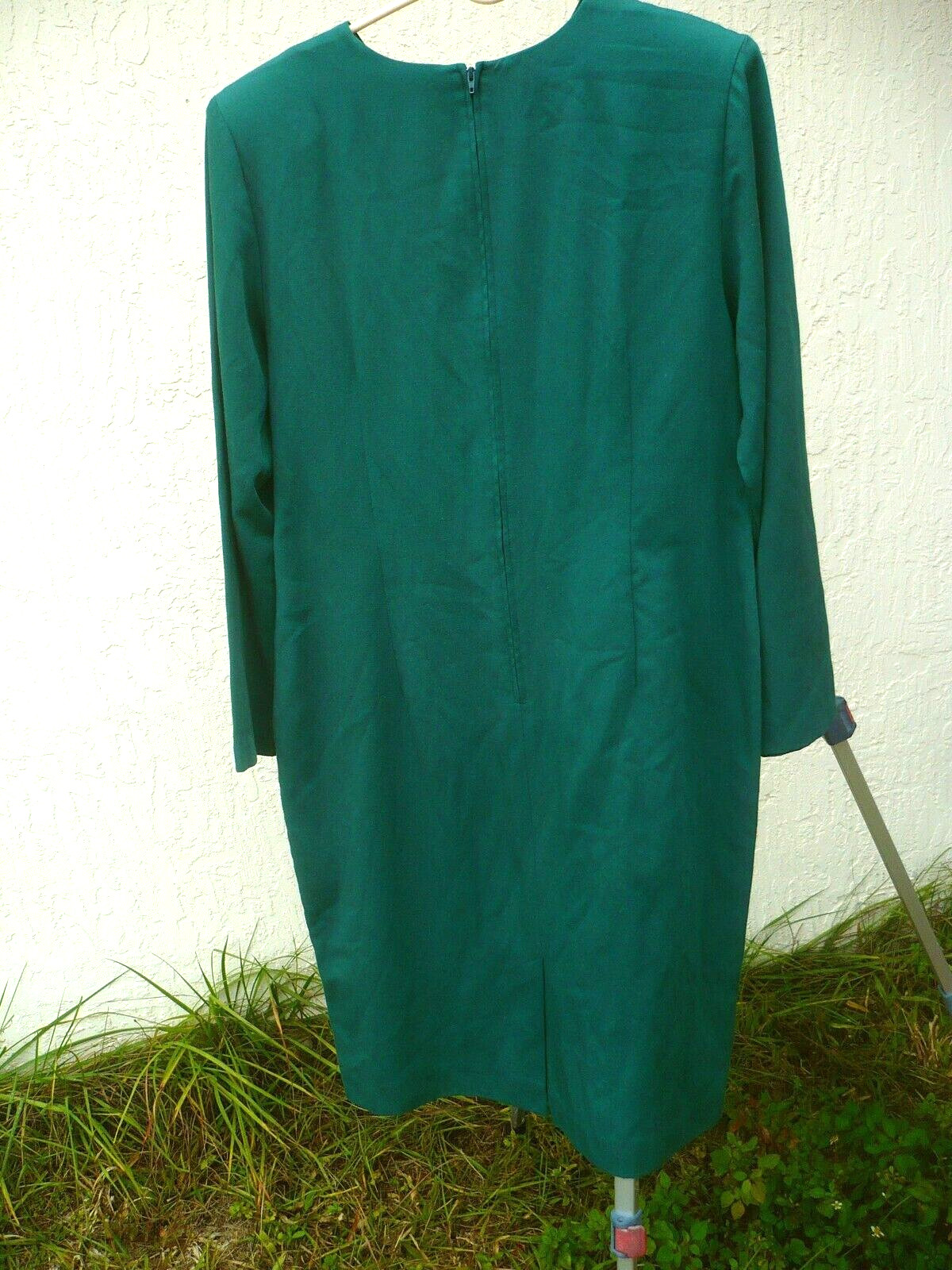 VTG 80 BEDFORD FAIR HUNTER SOLID GREEN SIMPLE HOURGLASS DRESS SECRETARY L MODEST