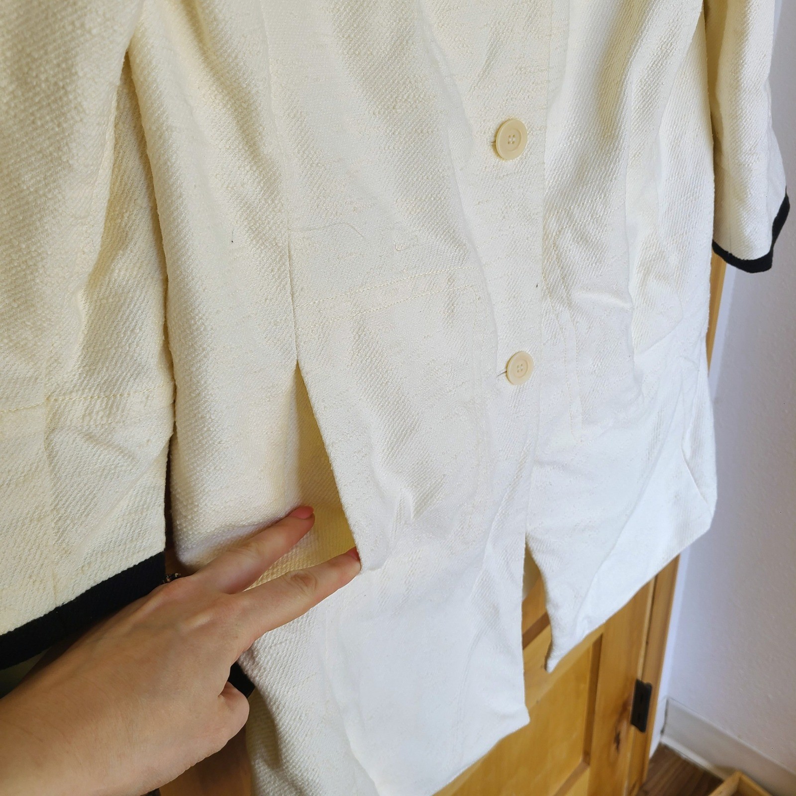 Talbots Sz 14 Cream Cotton Blend Quiet Luxury Old Money Long Line Dress Coat