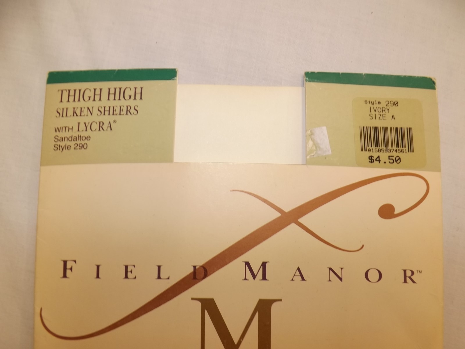 Vtg 90s Field Manor Stay Up No Garter Ivory Thigh High Silken Nylon Stockings A