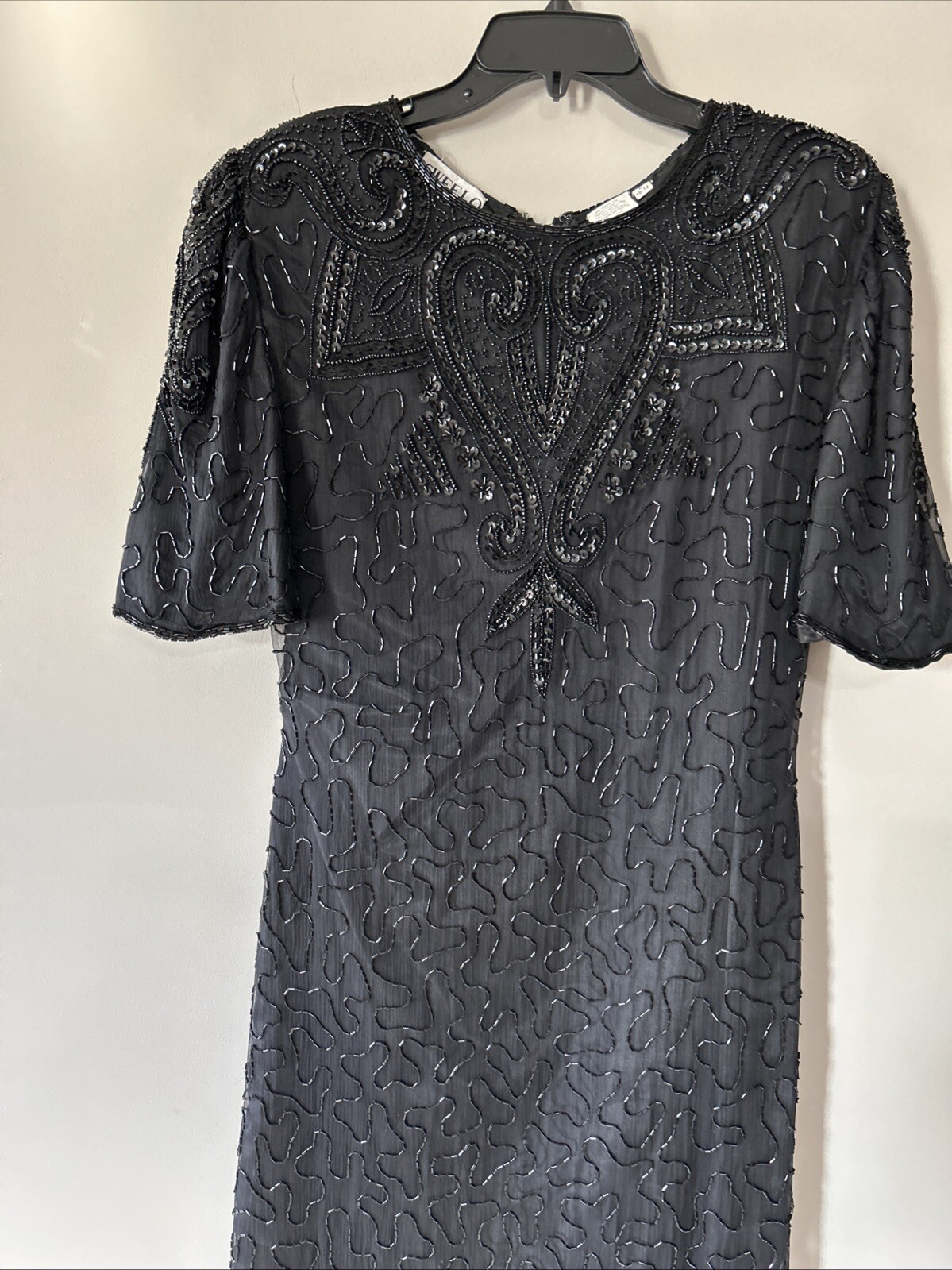 Vintage 80s SweeLo Fully Beaded Black Dress 100% Silk Size 10-12 Cocktail