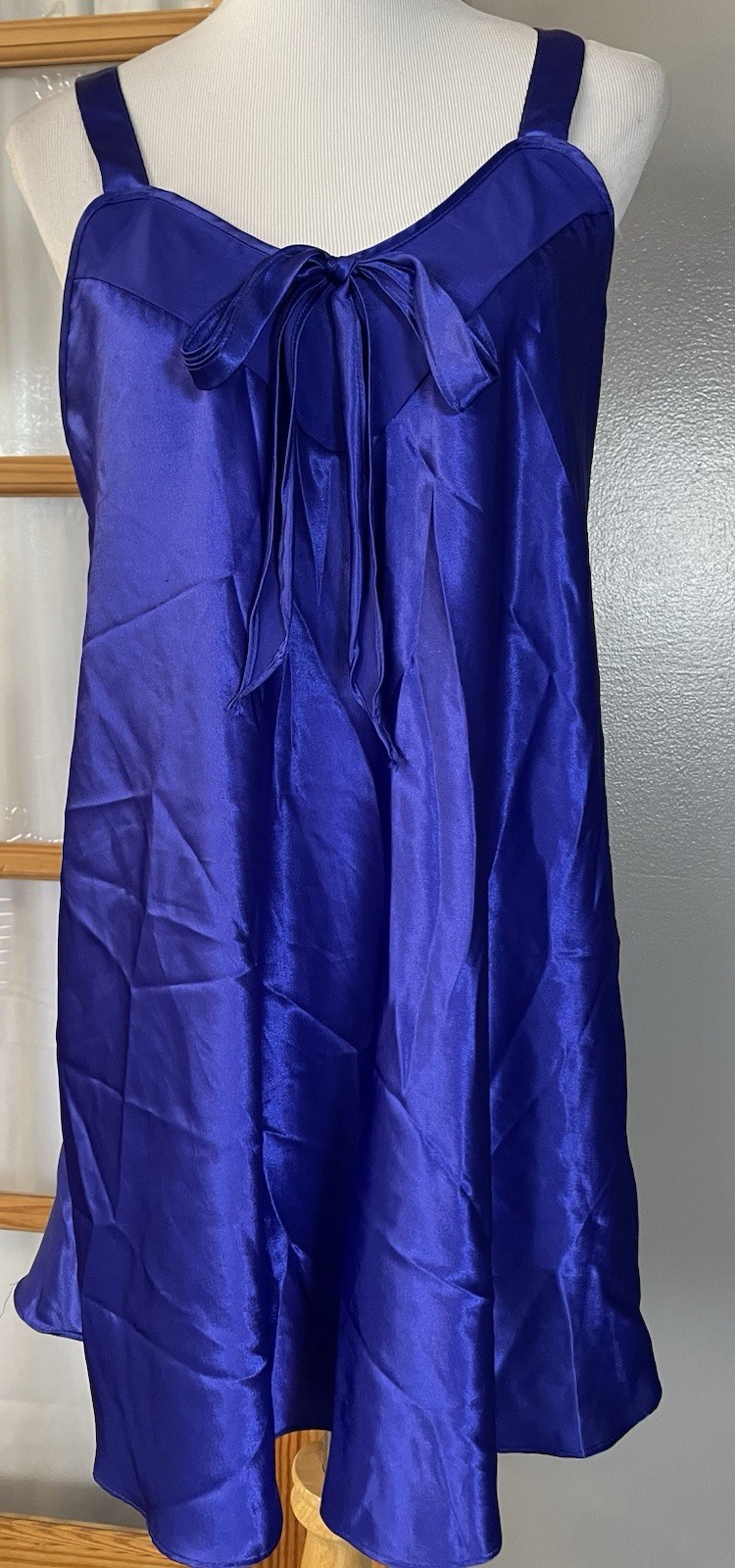Vtg 70s Avon Style Babydoll Slip Dress Nightgown Sz L Violet Satin USA Made