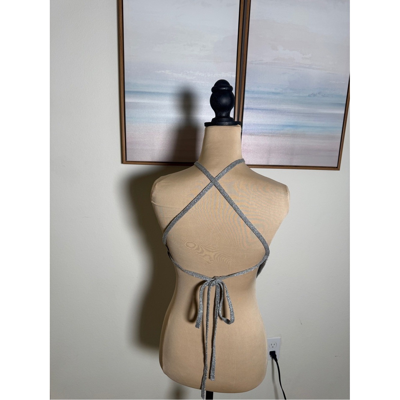Zara Silver Sparkle Halter Handkerchief Hem Camisole
