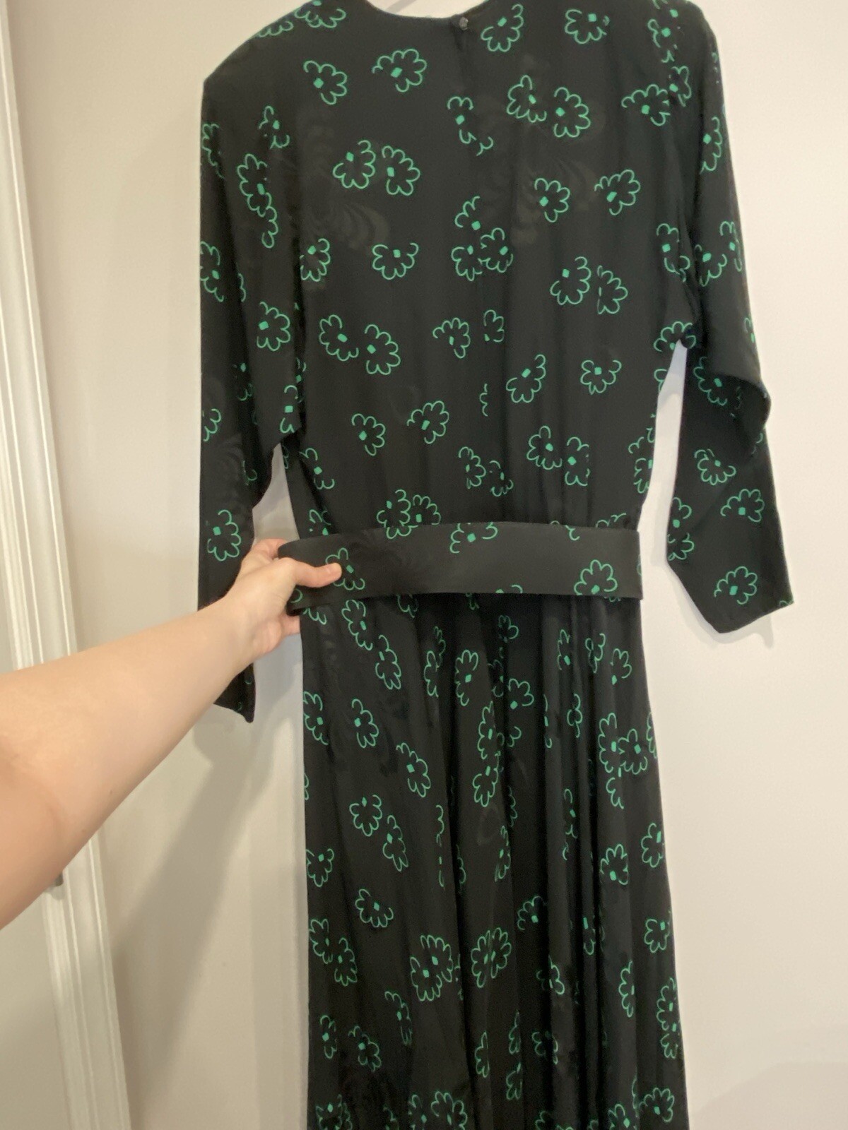 Vintage 100% Silk 80s Raul Blanco Dress Black & Green Flower Dress Sz 12