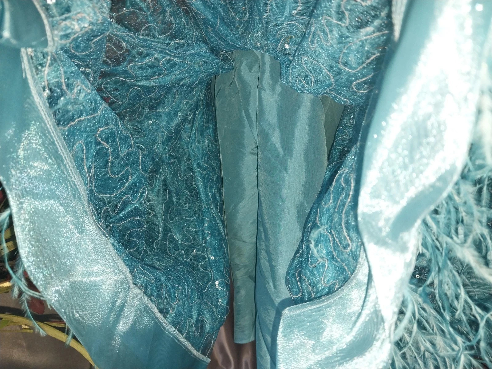 VTG Satin Burlesque Corset SHOW GIRL Skirt Set Drag AVANT La Cage Blue Dress