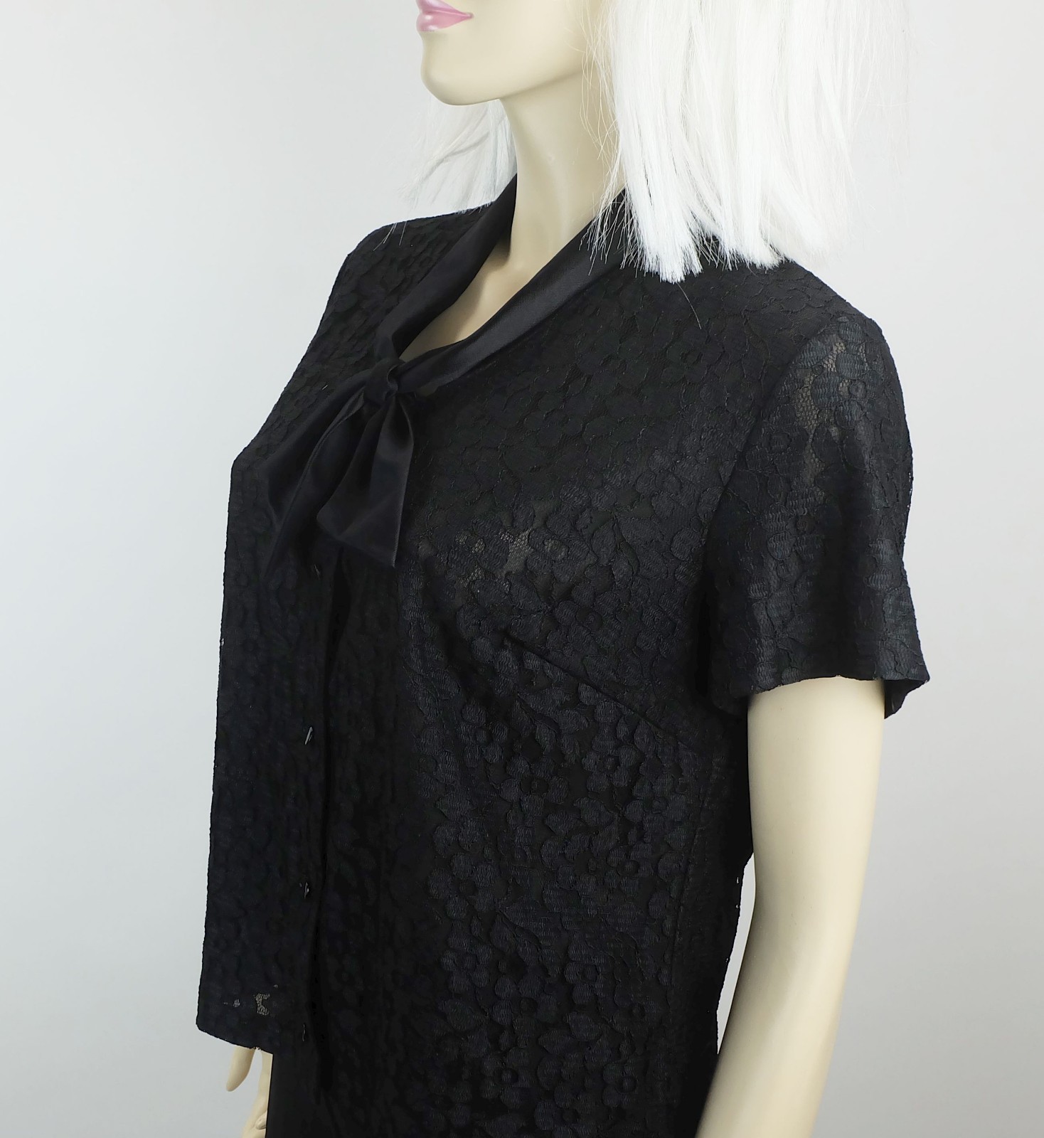 50s 60s vintage blouse women’s blouse black lace blouse with satin collar size 40