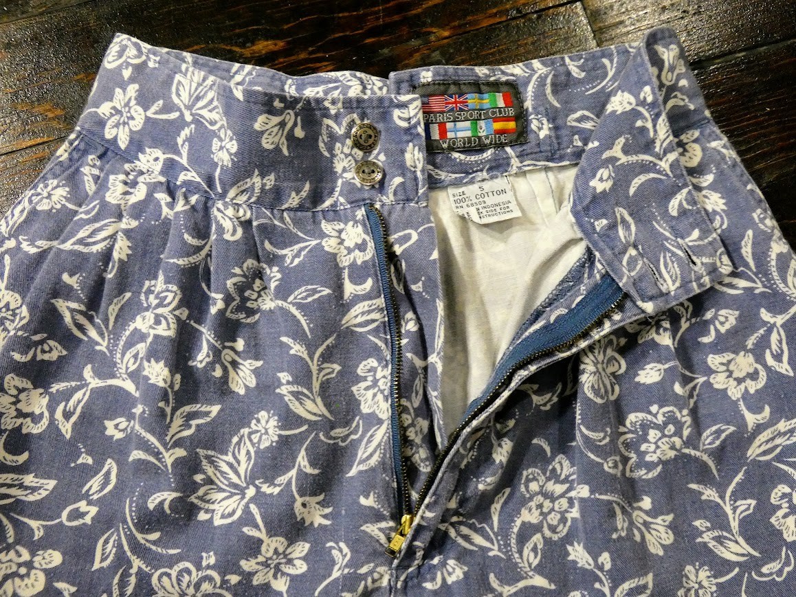 Vintage 80s Paris Sport Club High Waisted Floral Parachute Pants Chambray XS