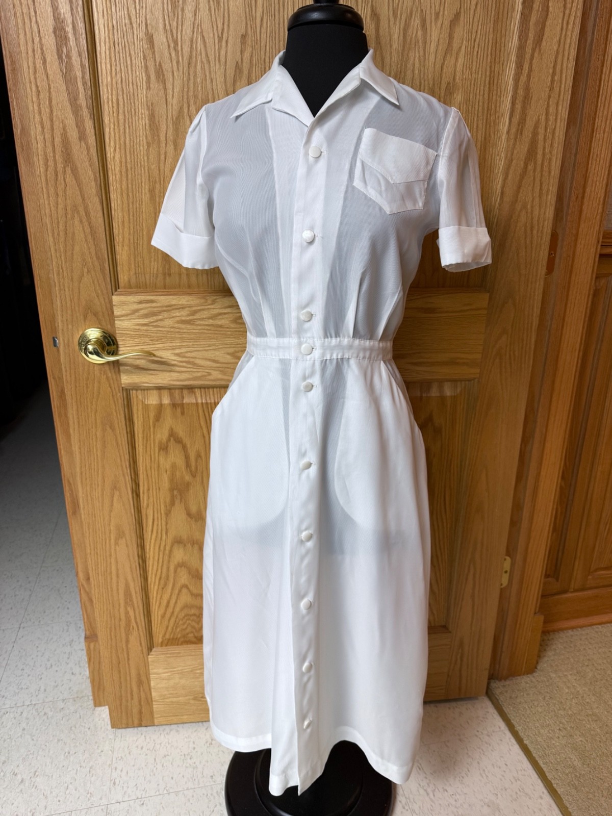 Vtg 50s 60s Nurse Waitress Removable Buttons Uniform Dress Small? White Dacron