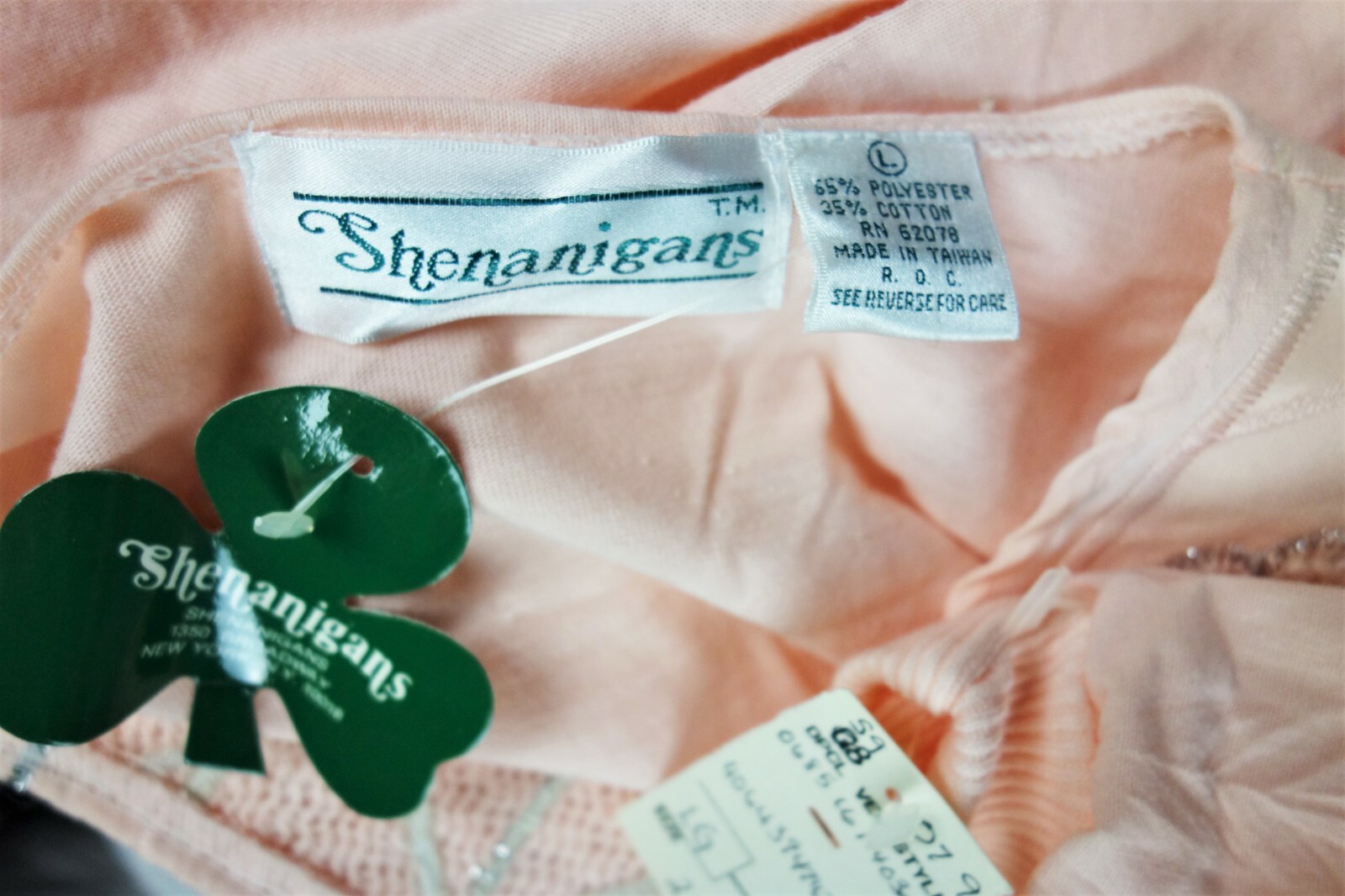 Large Shenanigans Peach Vtg 80s Retro Top Pullover Shirt New DeadStock