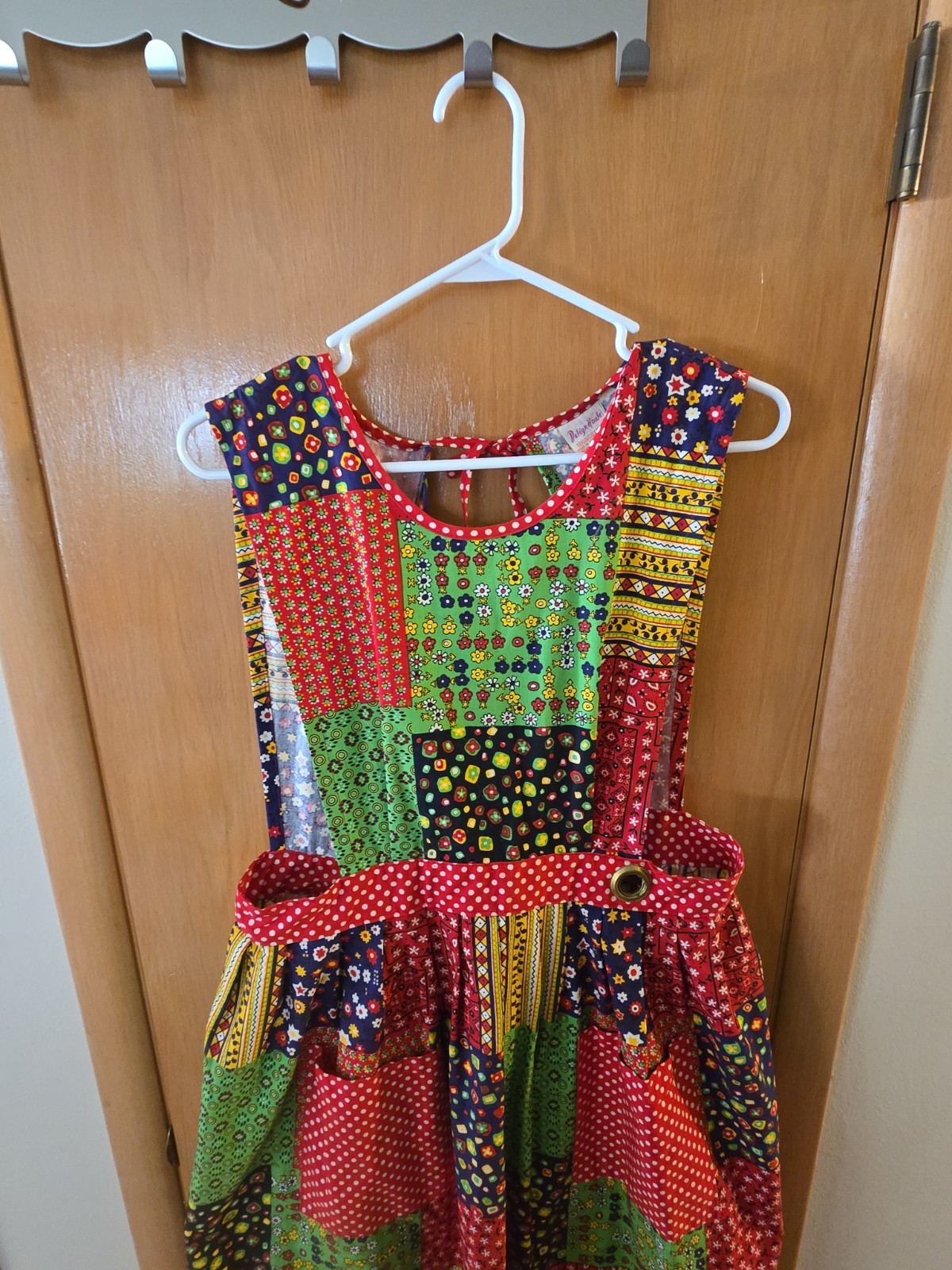 Vintage Design House Patchwork Pinafore Apron Dress Grandma Cottagecore pockets