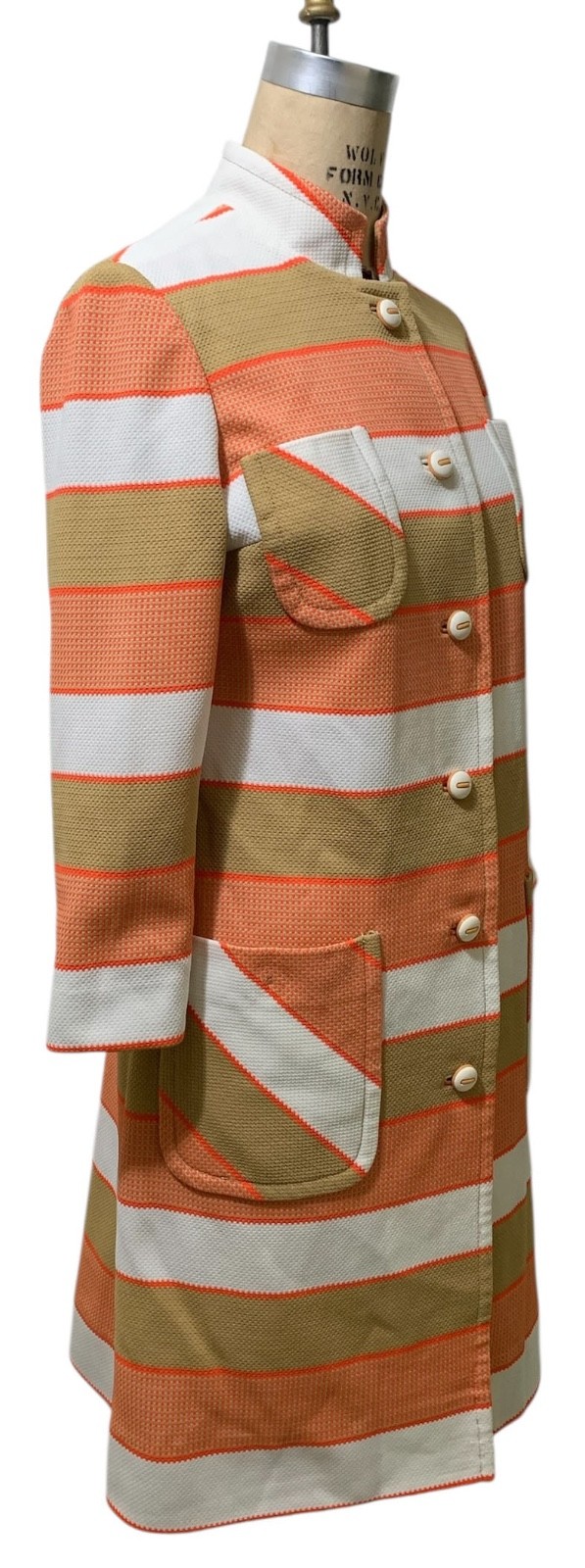 HANBURY LTD. Vintage 70s Women’s Mod Orange Tan White Striped Coat Dress – Sz M