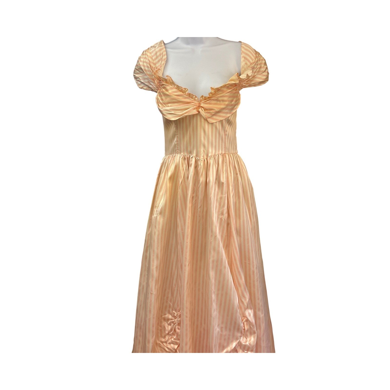 Vintage Gunne Sax Peach Stripe Bow Maxi Dress Prairie Romantic Cottagecore Rare