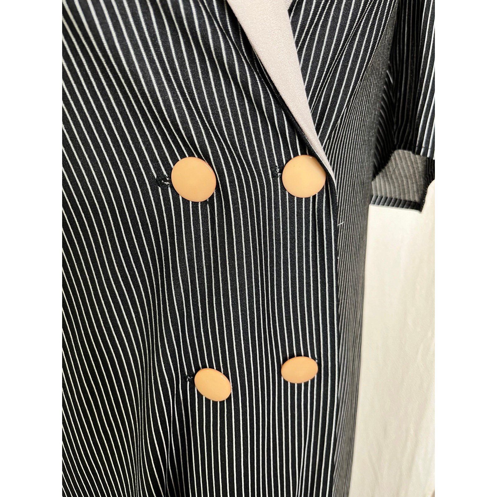 1980s Jerri Gee Pinstripe Black Tan Whimsigoth Vampire Goth Blazer Dress M