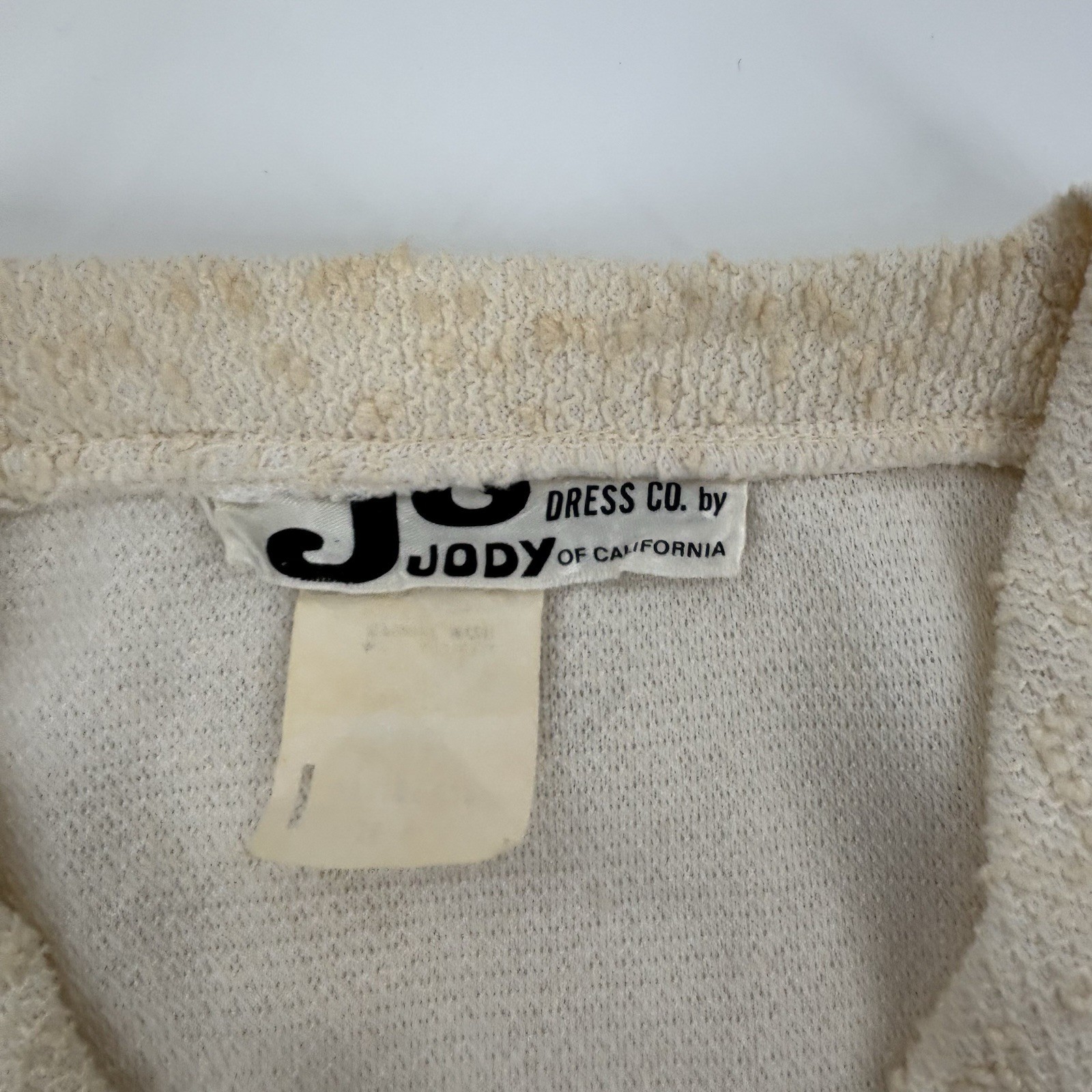 Vintage Jody T Of California Cream Midi Dress Textured Boucle Fabric V-Neck