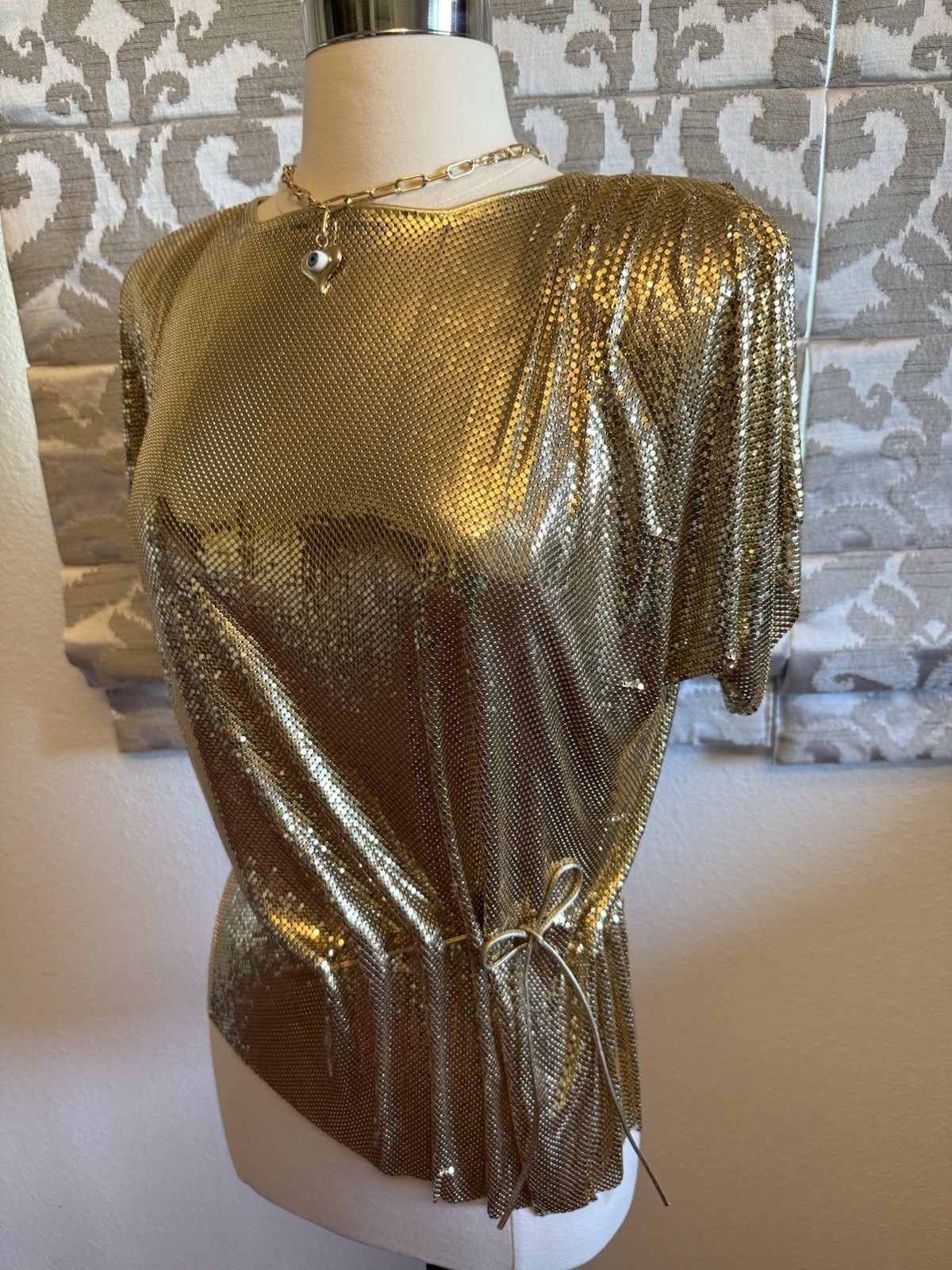 VTG Sexy Whiting & Davis Vintage Metal Mesh Gold Top Bag Liquid Chain Mail RARE