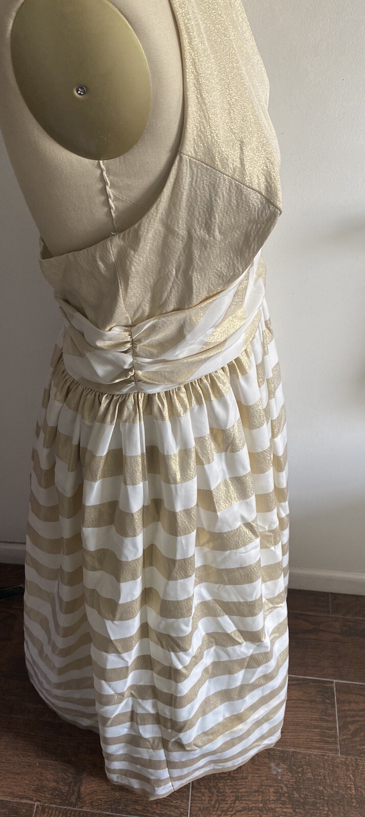 Vintage Niki Originals Halter Dress Prom White & Gold Metallic Union Label SZ 14
