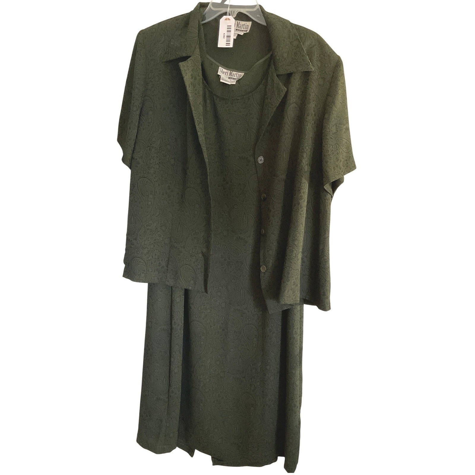 Vintage 90s Sheri Martin Woman Green Paisley Jacquard Dress & Jacket Set 18W