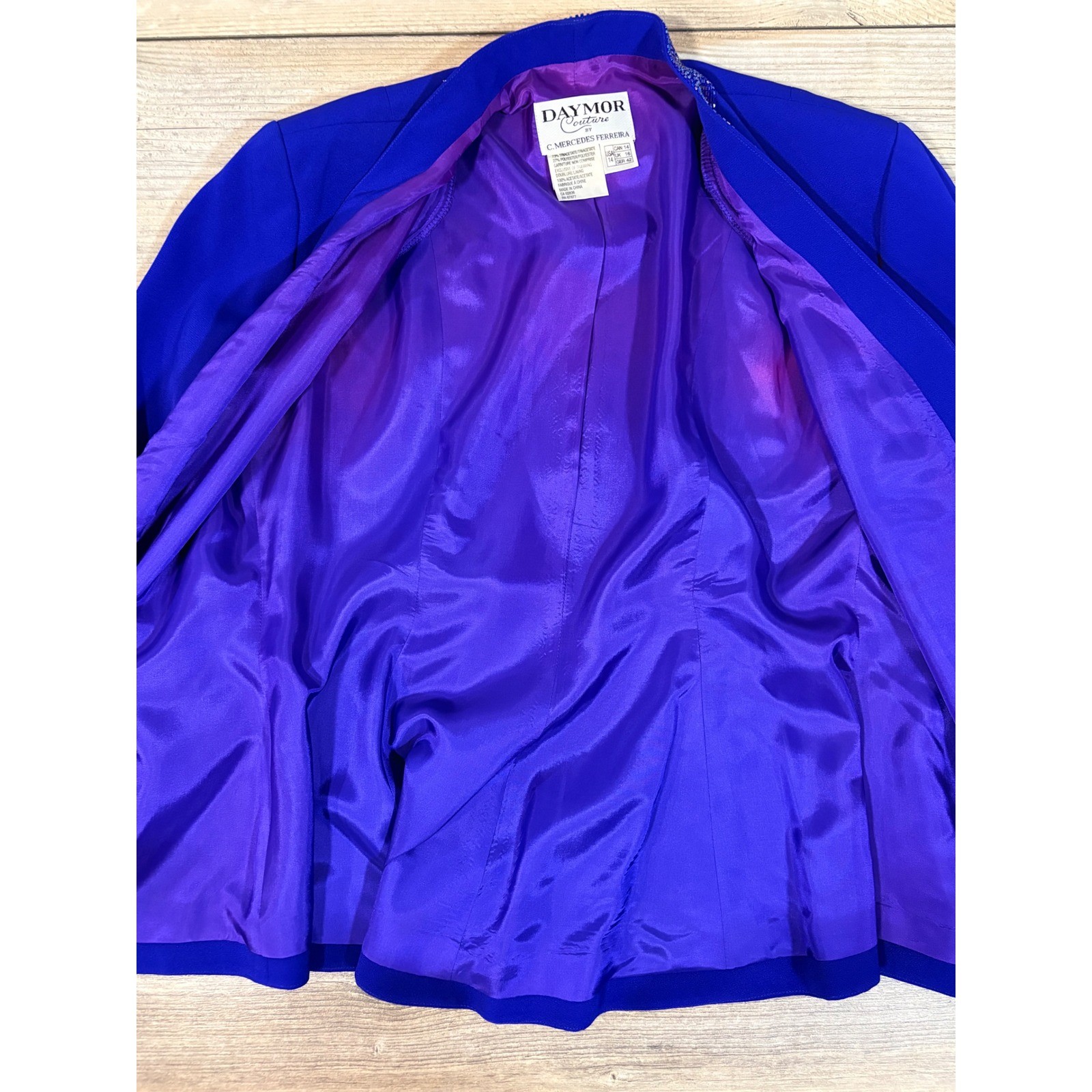 Vintage 90s Daymor Couture Royal Blue Jacket Dress Set 14 Mother of Bride Gown