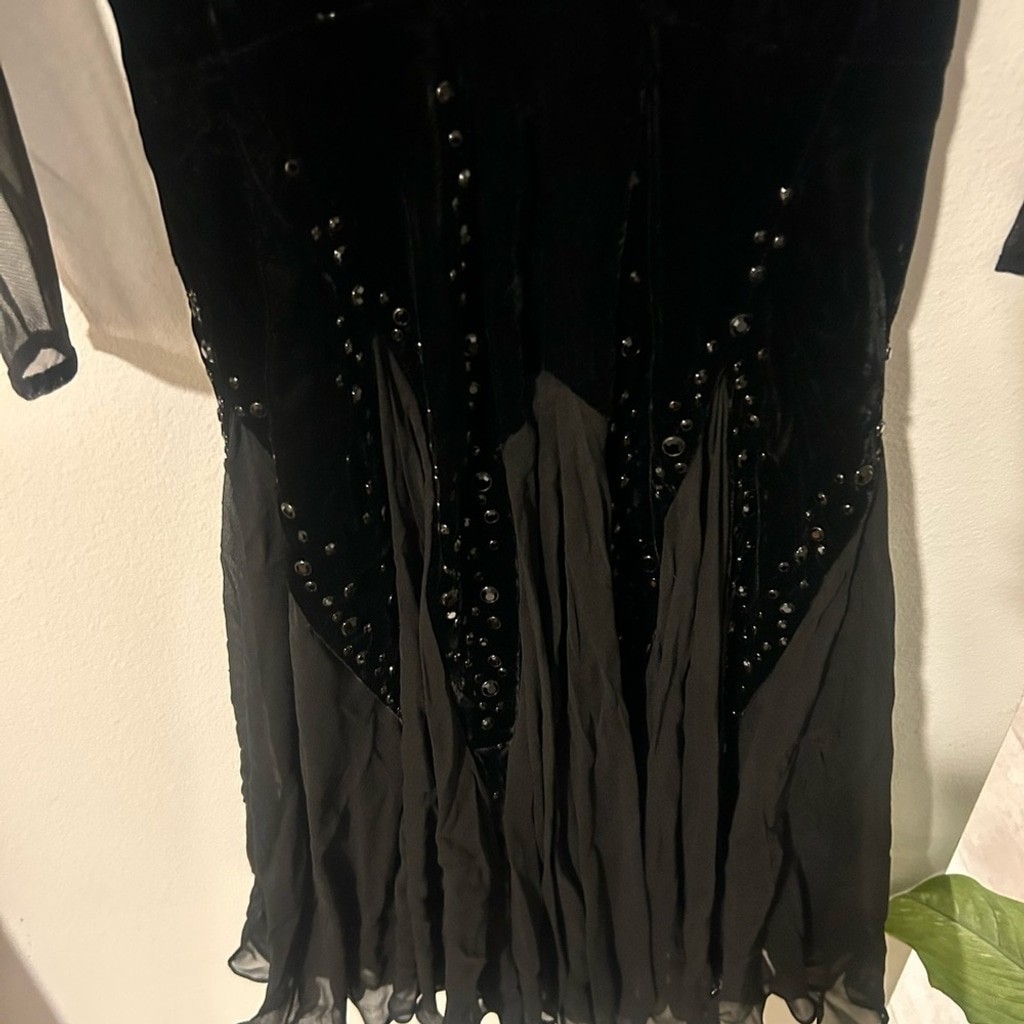 Vintage Ann Lawrence Black Velvet & Sheer Mesh Evening Gown Dress Size 8 Witchy