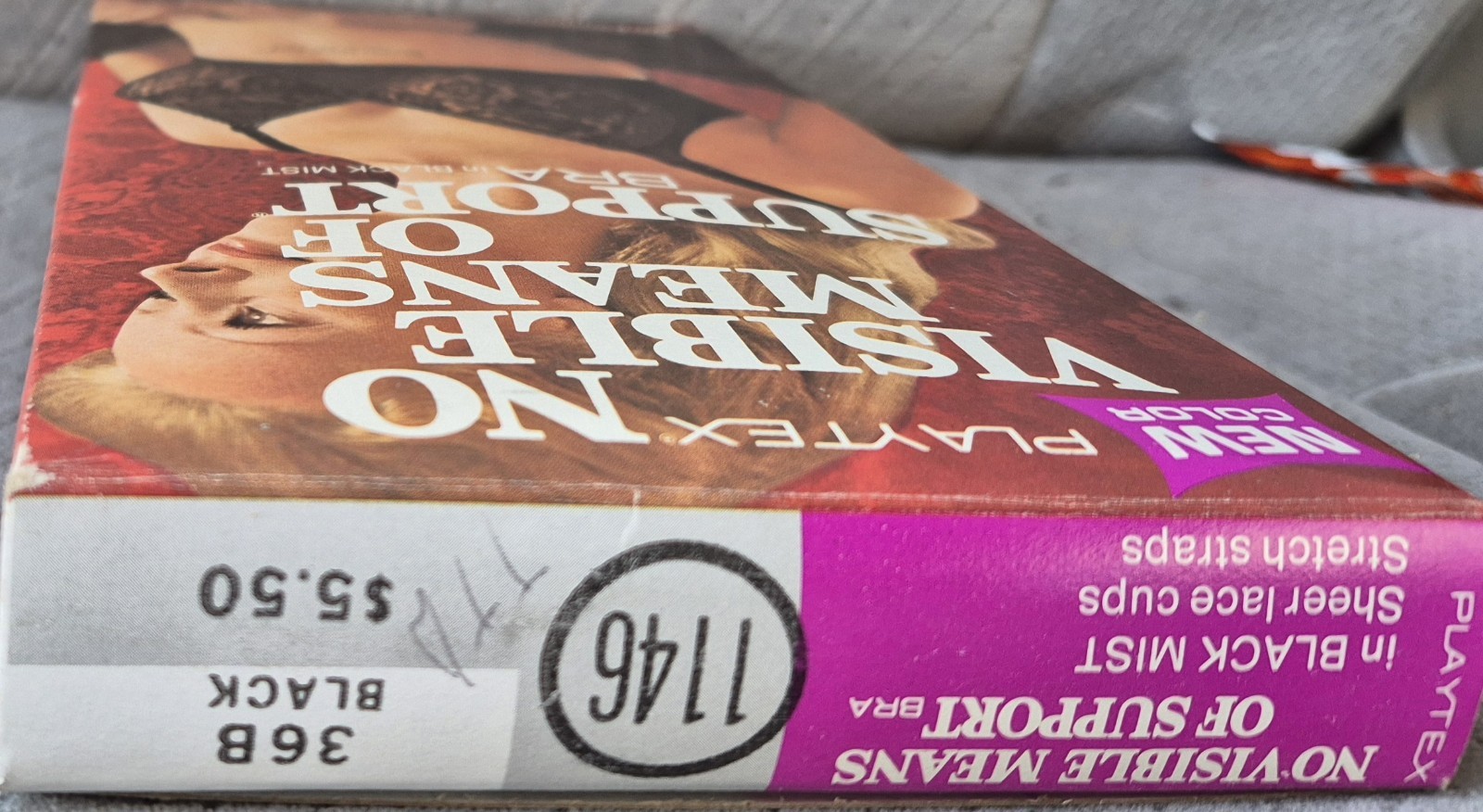 1972 PLAYTEX NO VISIBLE MEANS OF SUPPORT BRA 1148 BLACK MIST 36B New In Box