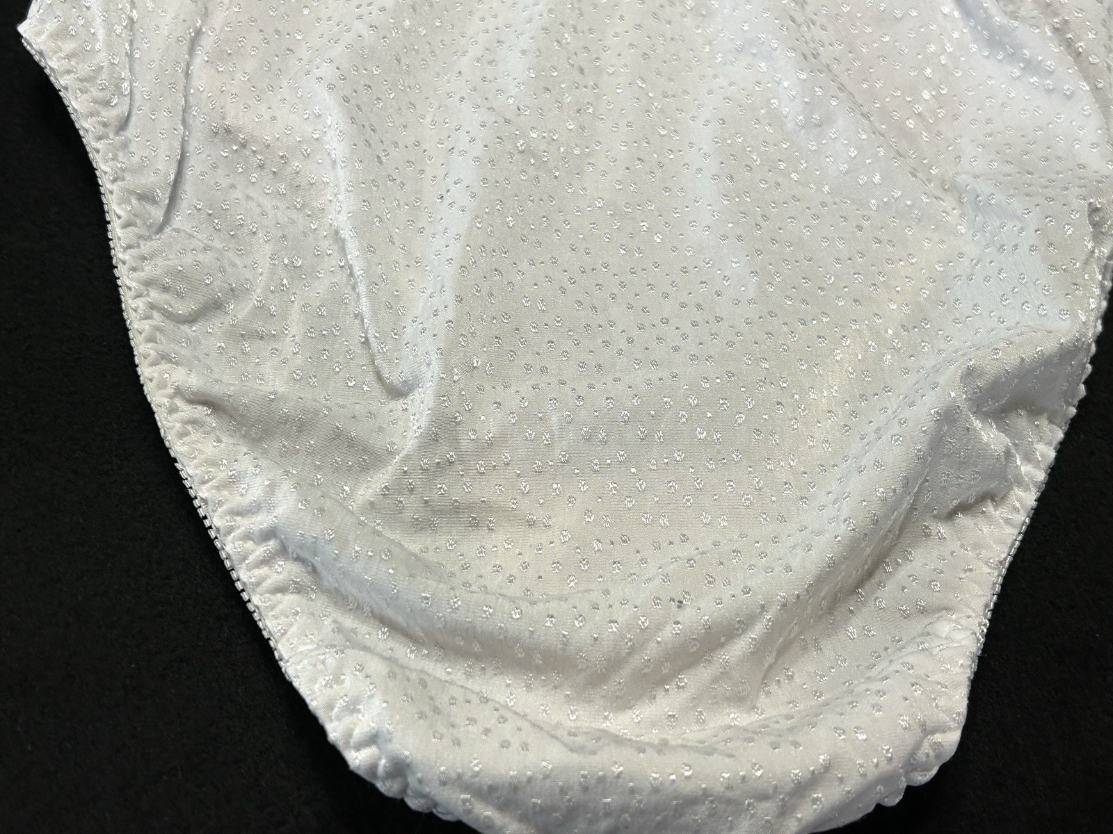 Vtg UNBRANDED Satin Embroidered Dots Hi-Leg Sz 8 White Panties #380