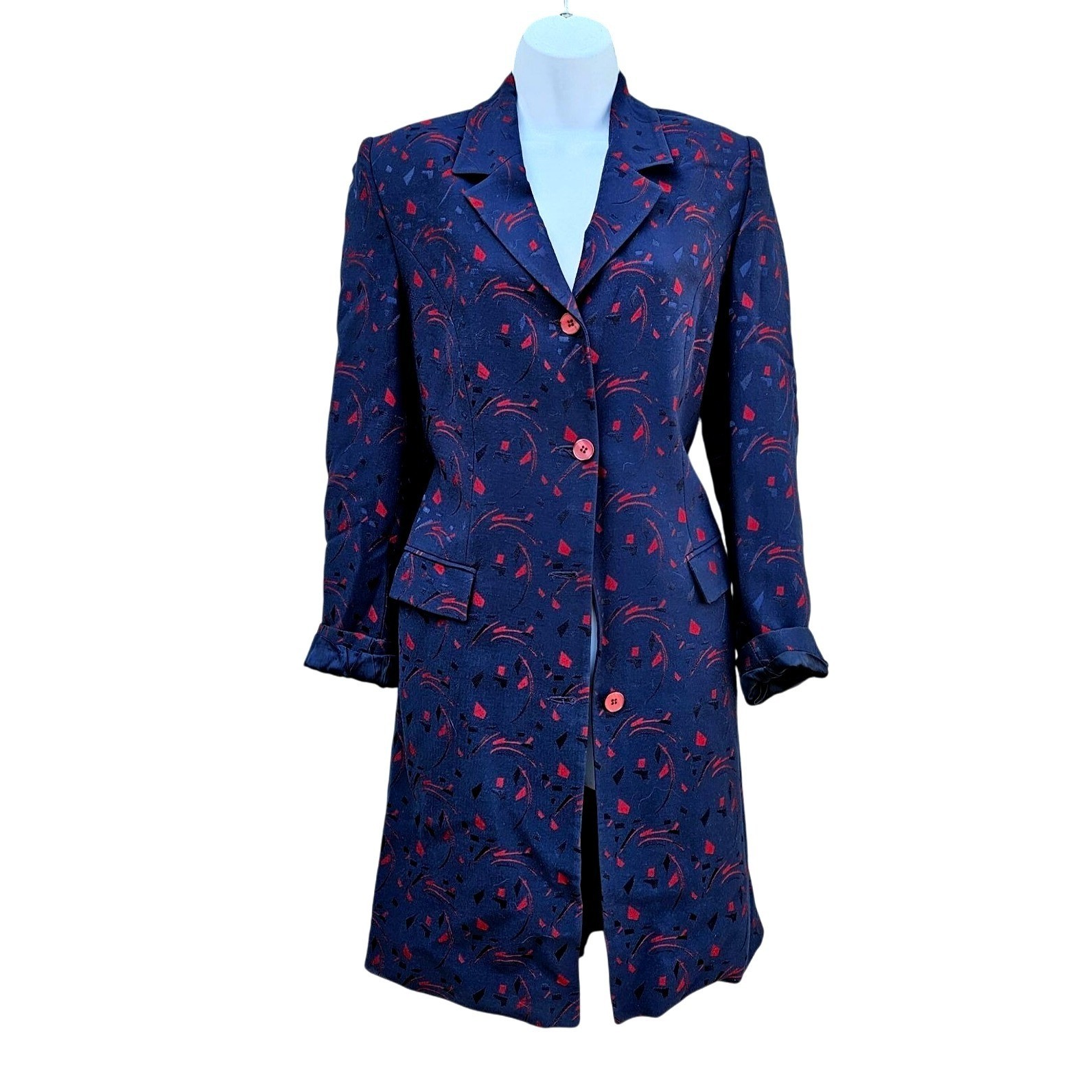 Vintage Turkish Tekbir Modest Coat 80s/90s Navy Red Woven Jacquard 6 8 38