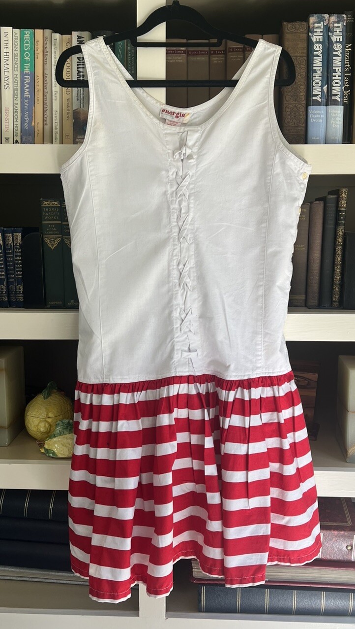 Vintage 80s Energie Bi Currants Nautical White / Red Sleeveless Sundress Medium