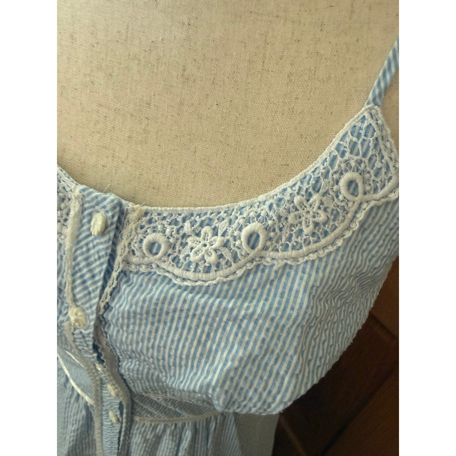 Vintage Candi Jones Seersucker Romantic Pairie Dress Small