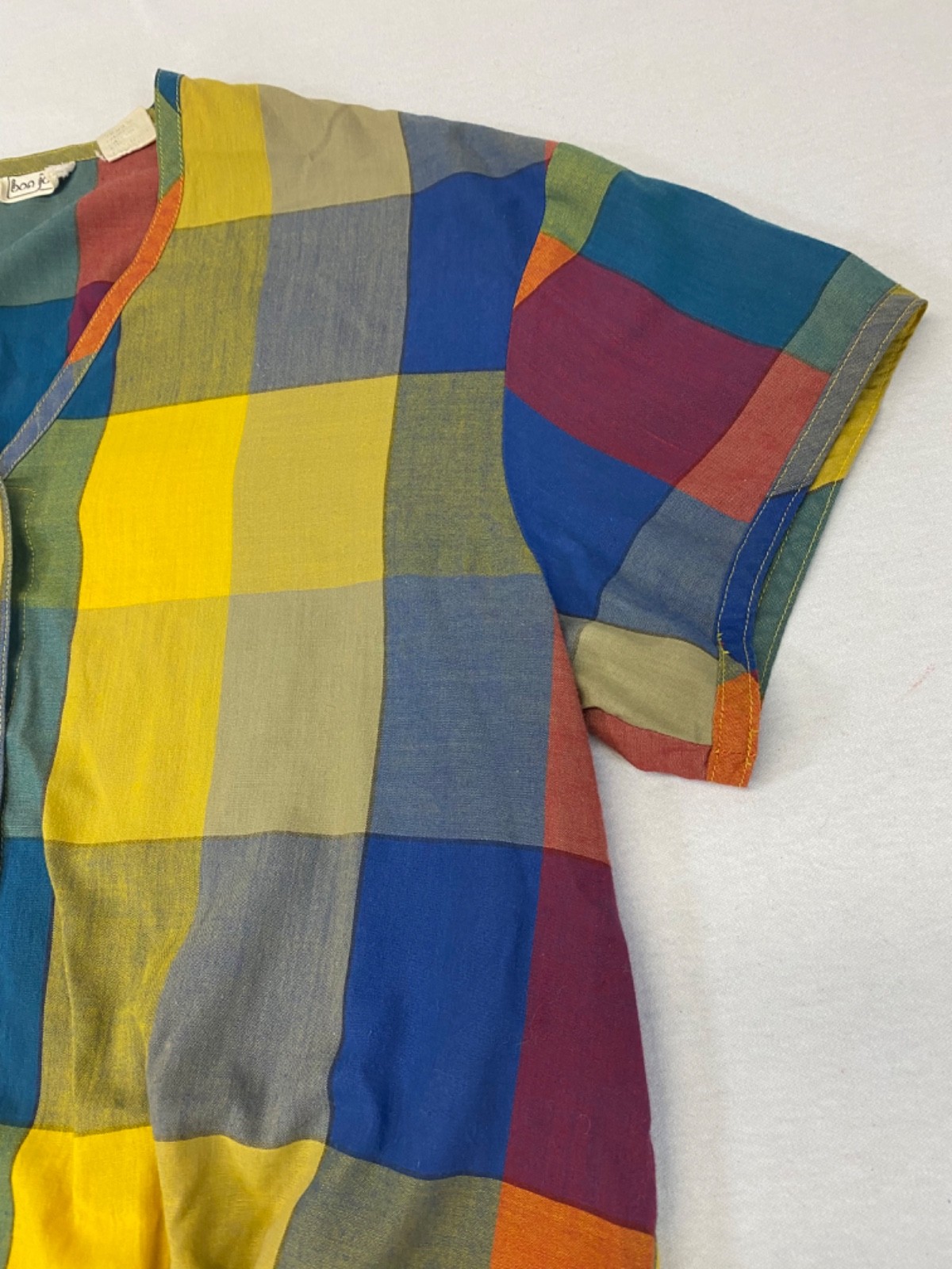 Vintage Patchwork Plaid Shirt 60s 70s BonJour Hippie Top Colorful Retro Mod Boho