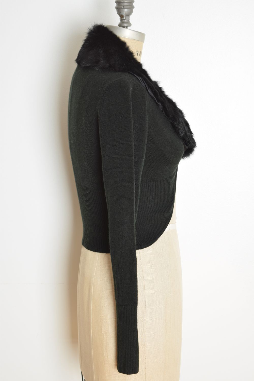 vintage Y2K cardigan XOXO black shrug genuine rabbit fur cropped sweater top XS