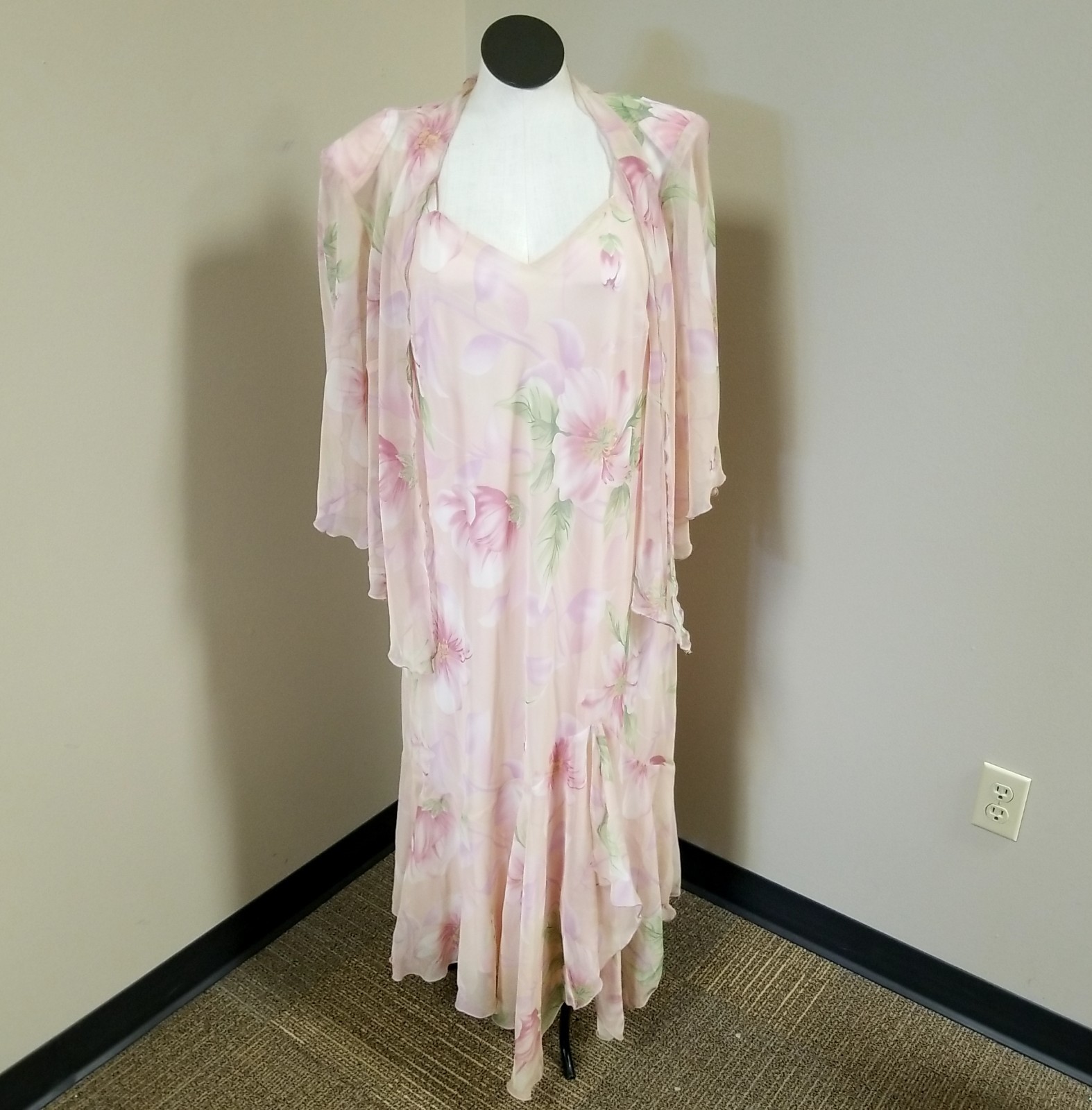 Vintage R&M Richards Pink Lightweight Floral Jacket & Dress Formal Outfit Set