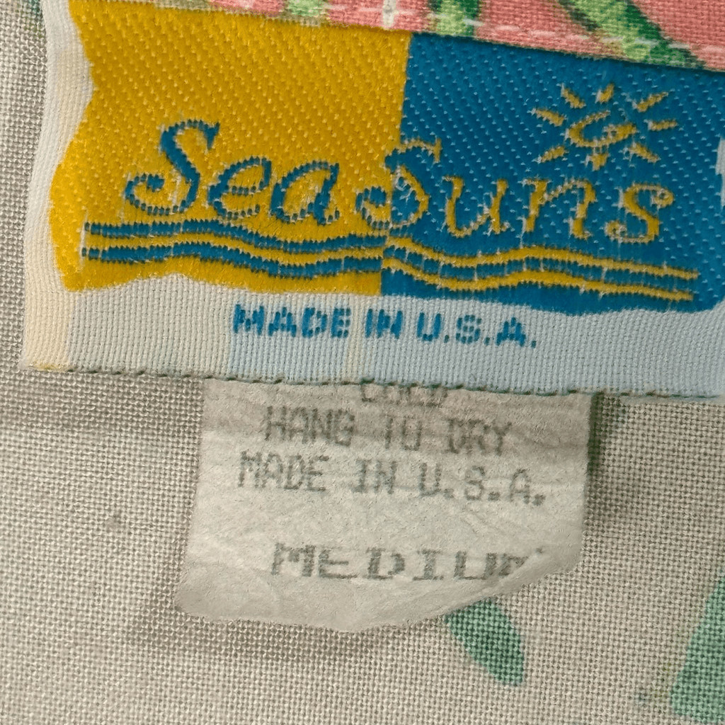 Vintage 90s Sea Suns Geometric Watercolor Midi Dress Button Down Set M