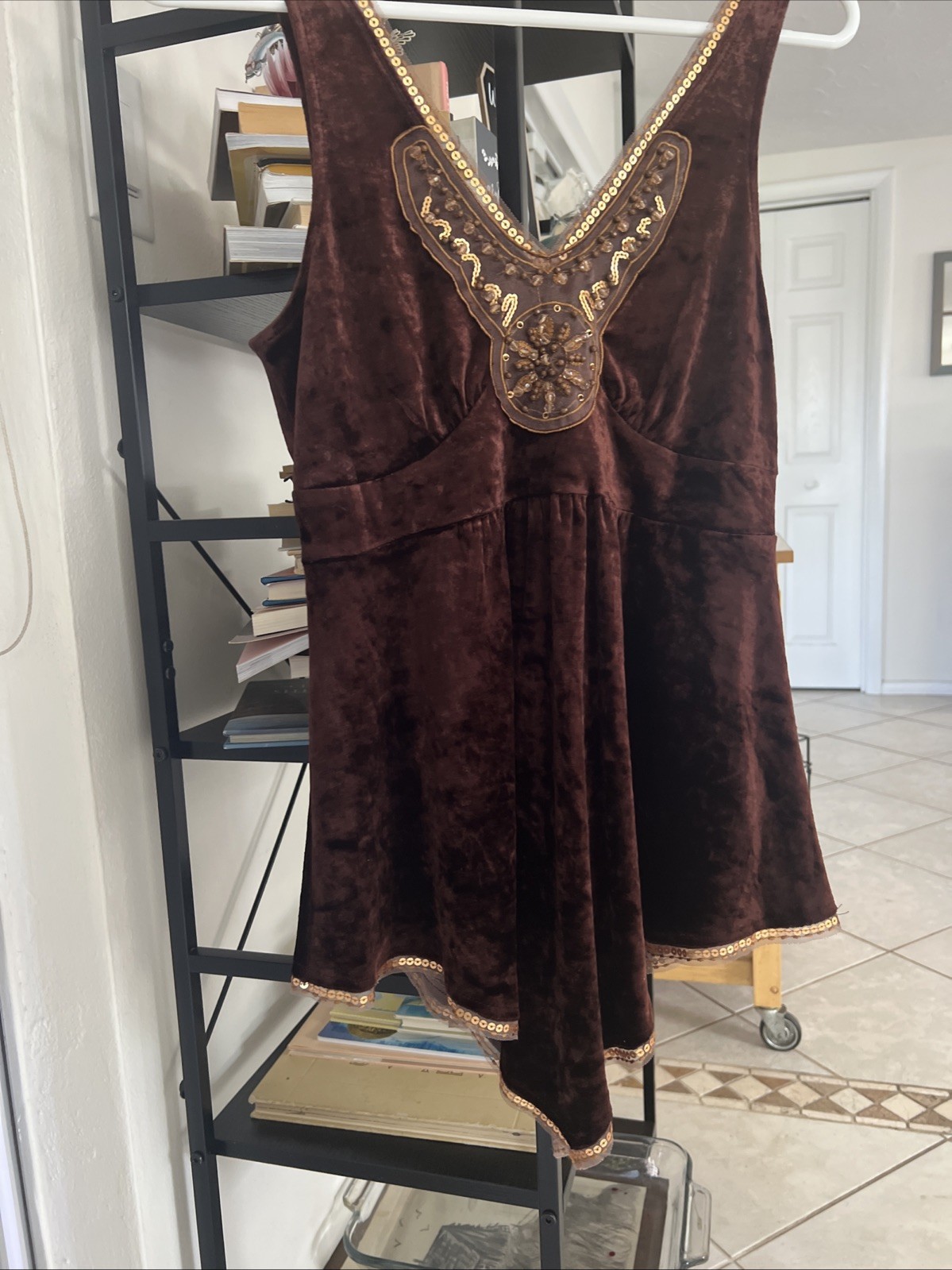 Vintage Express, Brown, Gold Sequins And Beads, Boho, Summer Top, Sz S. Sweet!