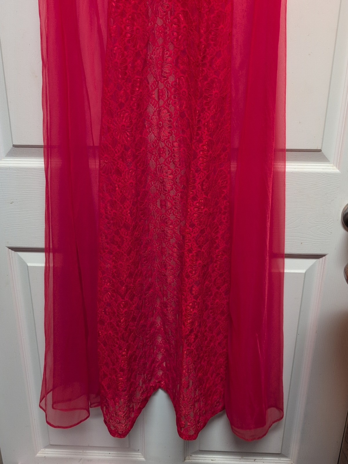 Vintage Lacey Sexy Longline Red V-Neck CoverUp Romantic Women’s 38