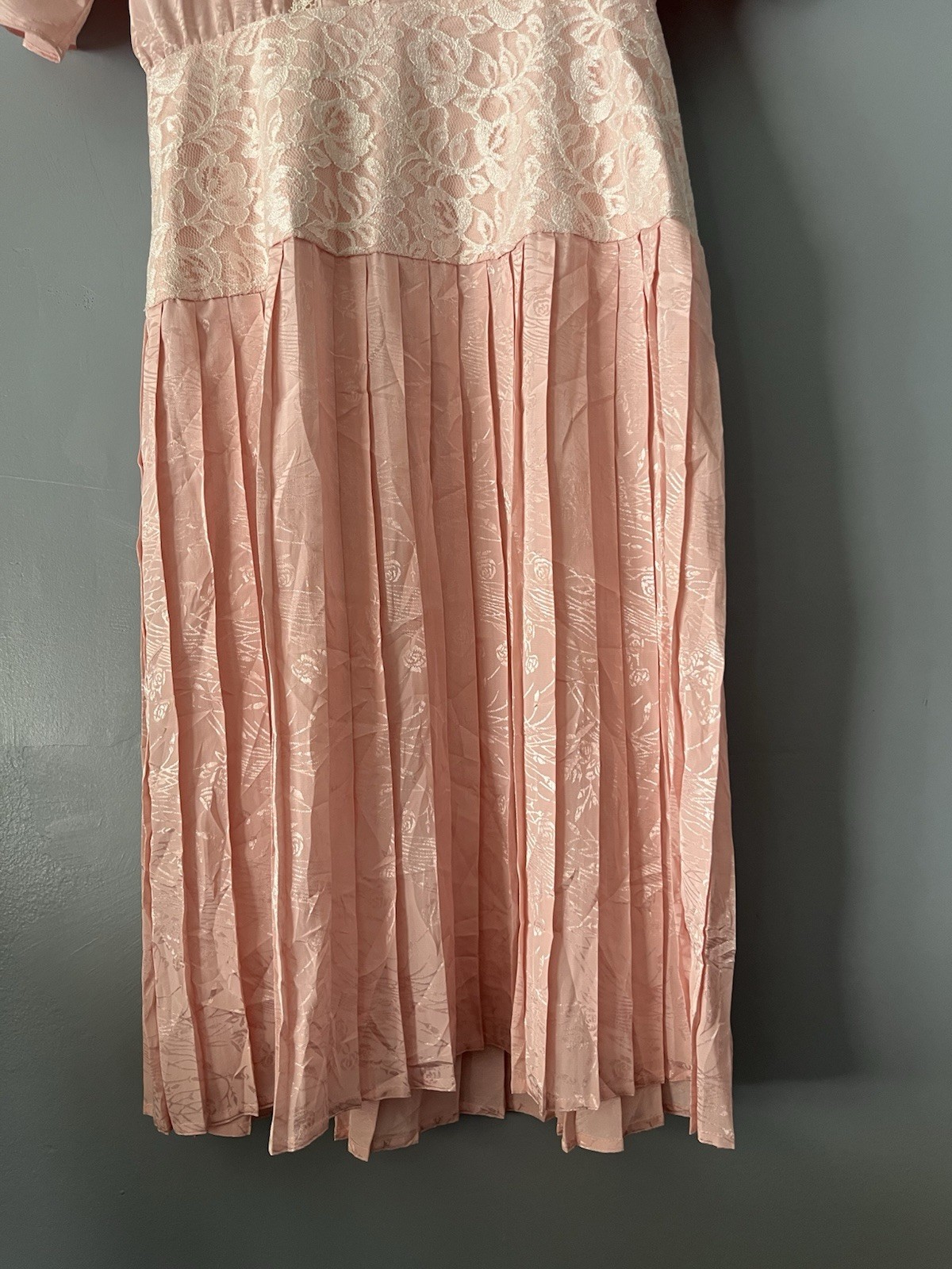 Vtg Nilani Lace Dress Blush Pink Drop Waist Button Shoulder Pads Sz 12