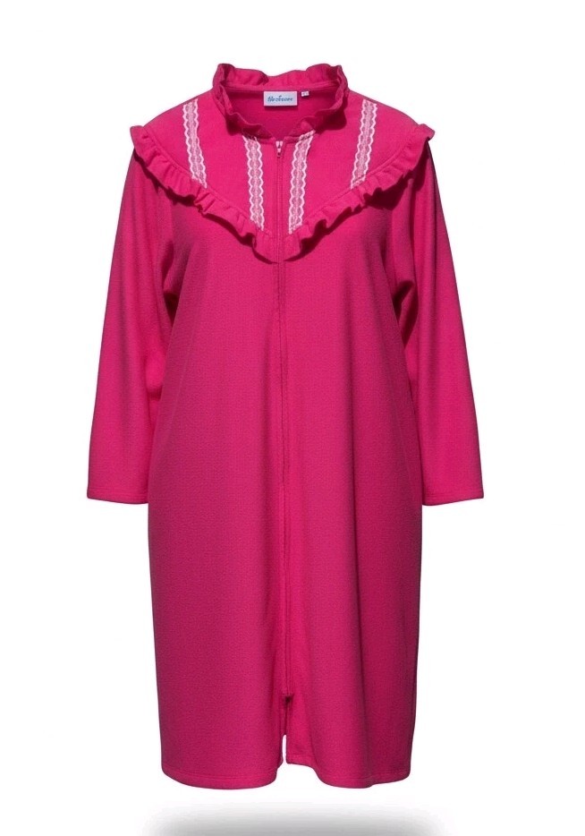 Vintage Moon Dance Pink Ruffle Robe Nightgown Housecoat 39” Long Size Large