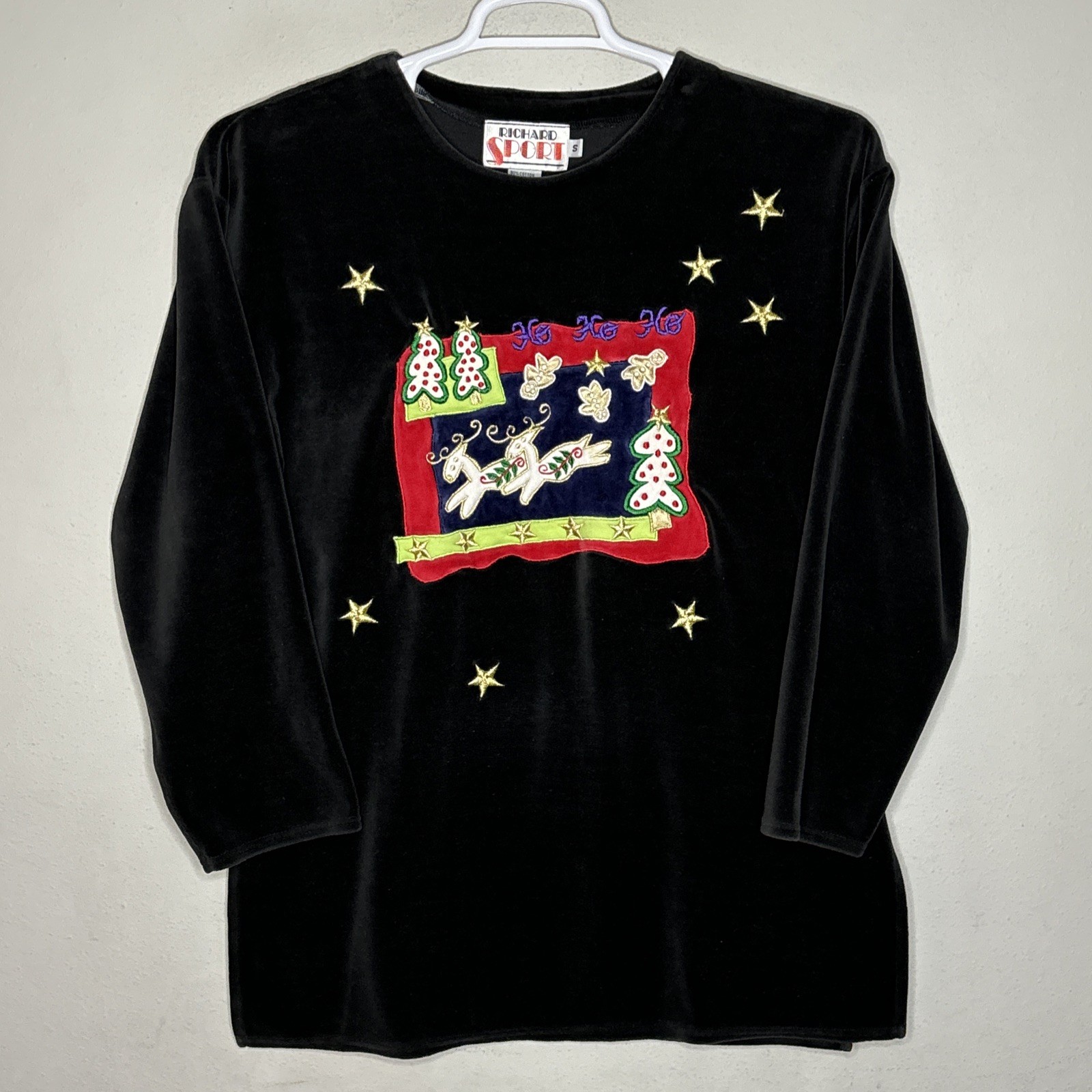 VTG 80s Richard Sport Women’s Small Christmas Sweater Velvet Feel Black