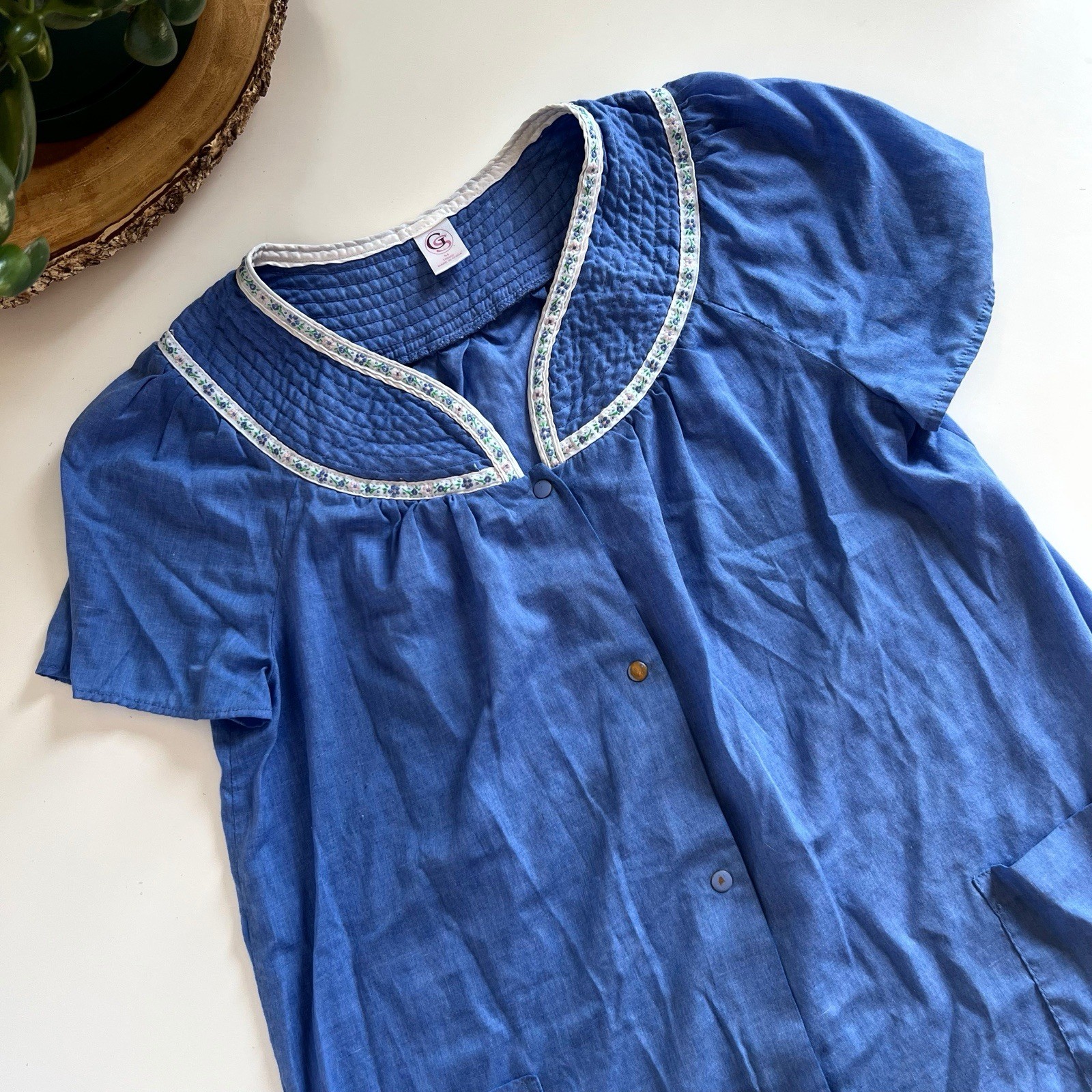 Vintage Go Softly Blue Cat Embroidered Patio Dress | Medium