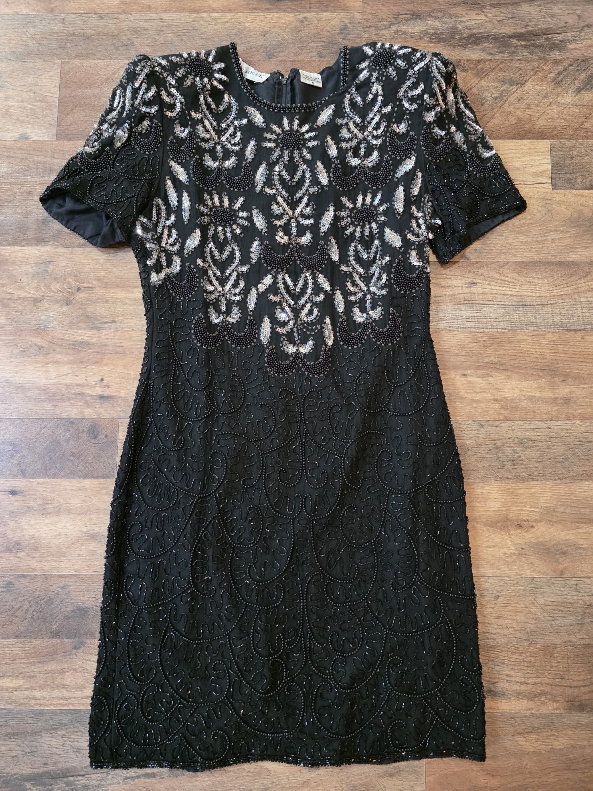 Vintage 80’s Night Vogue Women’s 100% Silk Black Sequin Beaded Party Dress M
